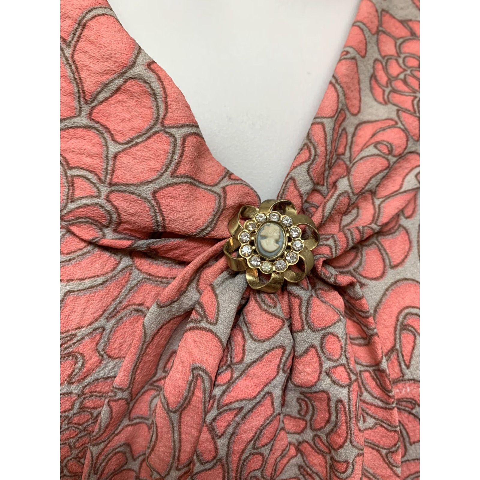 Vintage VINTAGE Day Dress Retro Fabric Pussy Bow Collar With Broach DAMON Fit Flare Women L/XL Orange Day Dress Womens Girls? Size L / US 10 / IT 46 - 4 Thumbnail
