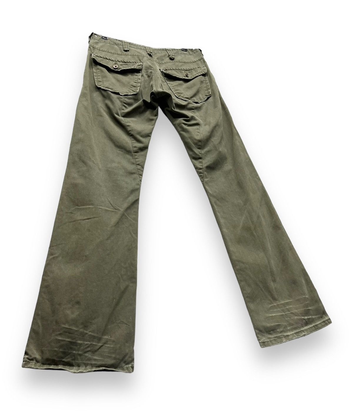 Edwin Vtg EDWIN 505 KHAKI Bush Pants Natural Distressed Flare💥 Size US 30 / EU 46 - 6 Thumbnail