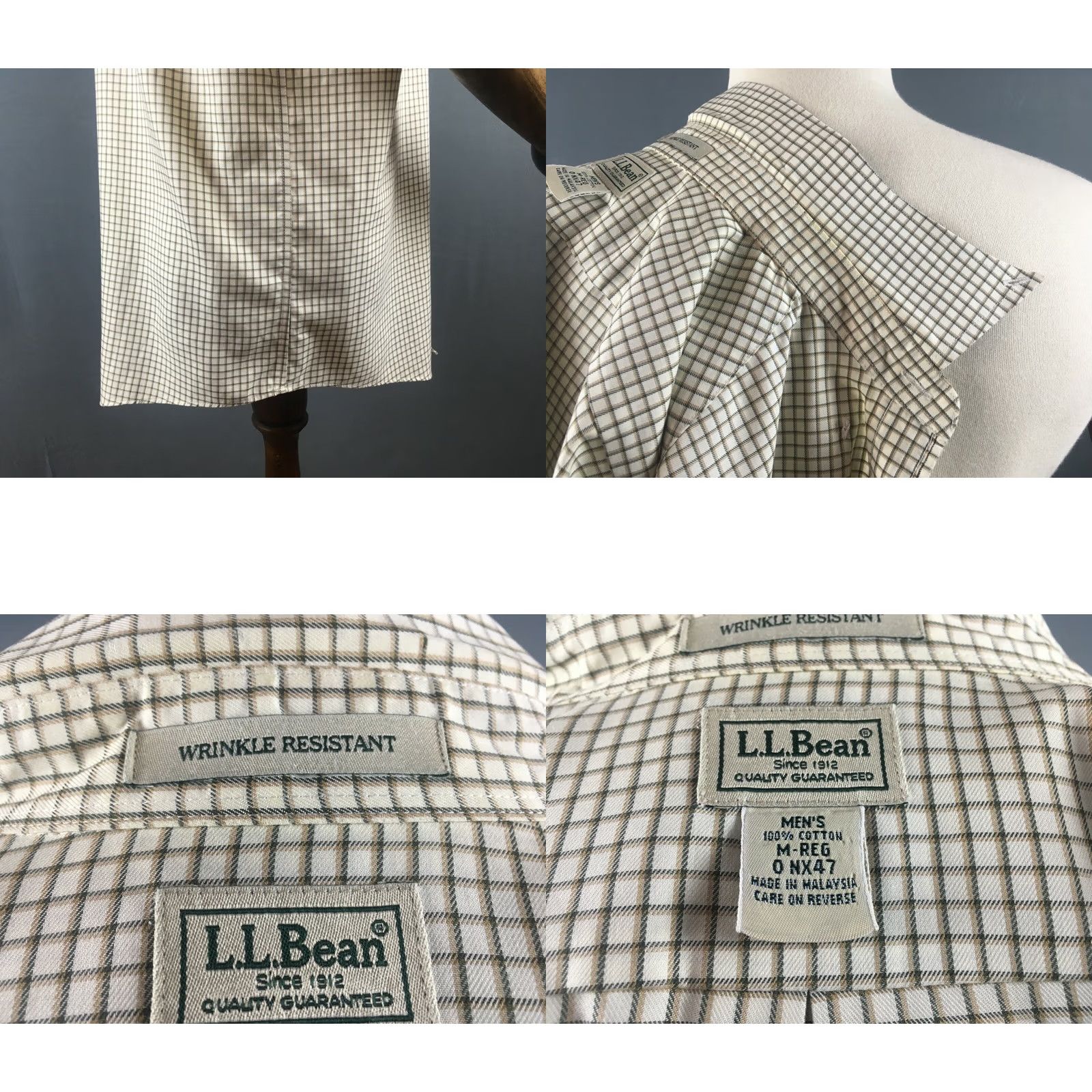 Vintage L.L. Bean Shirt Cotton Ivory Men M Button-Down Short Sleeve Regular Check Wrinkle Resistant Vintage No Size US M / EU 48-50 / 2 - 8 Thumbnail