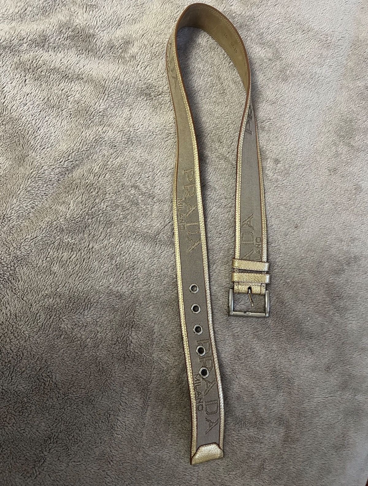 Prada PRADA SS 2006 Logo Canvas Gold Trim Belt runway Vintage Size 30 - 3 Thumbnail