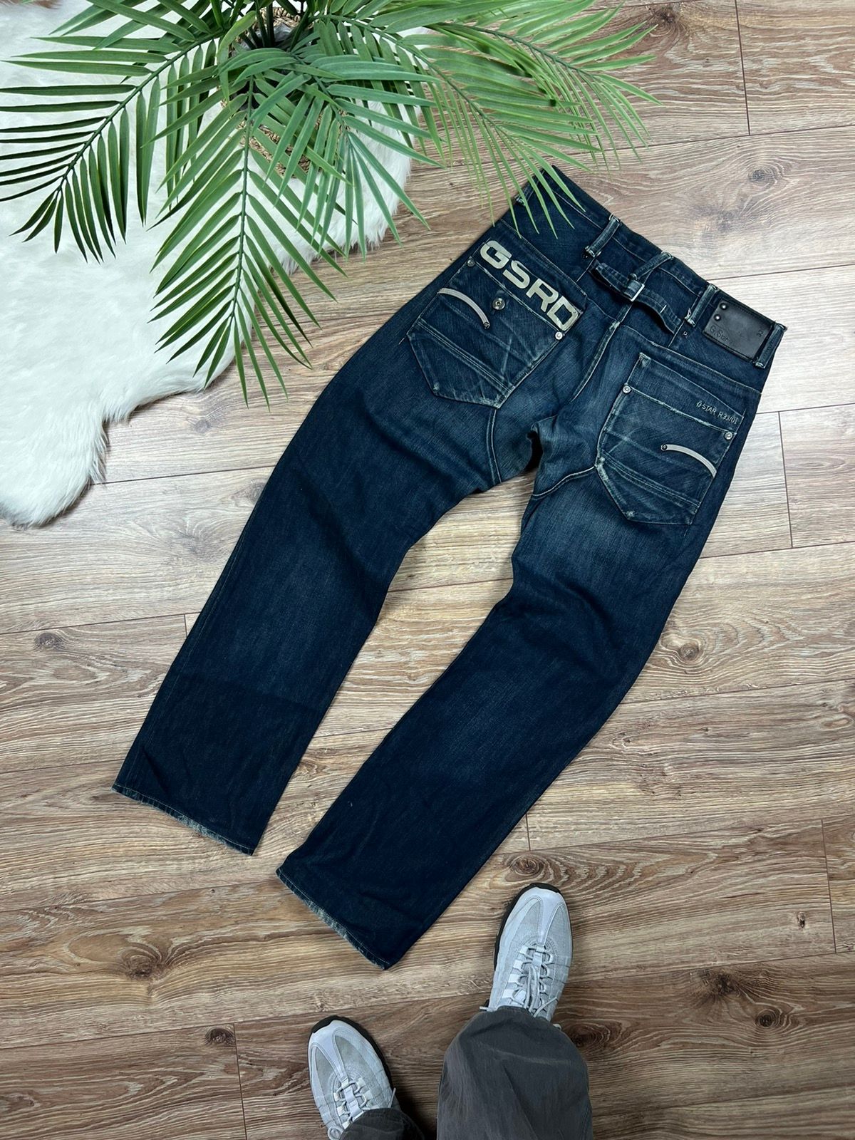 Pre-owned G Star Raw X Vintage 90's G-star Raw Vintage Avant Garde Big Logo Washed Jeans In Navy