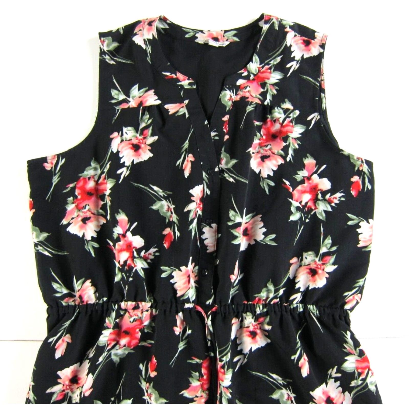 Vintage Catherine Malandrino Black Pink Green Floral Pocket Sleeveless Tank Dress 2XL Size XXL / US 16-18 / IT 52-54 - 4 Thumbnail