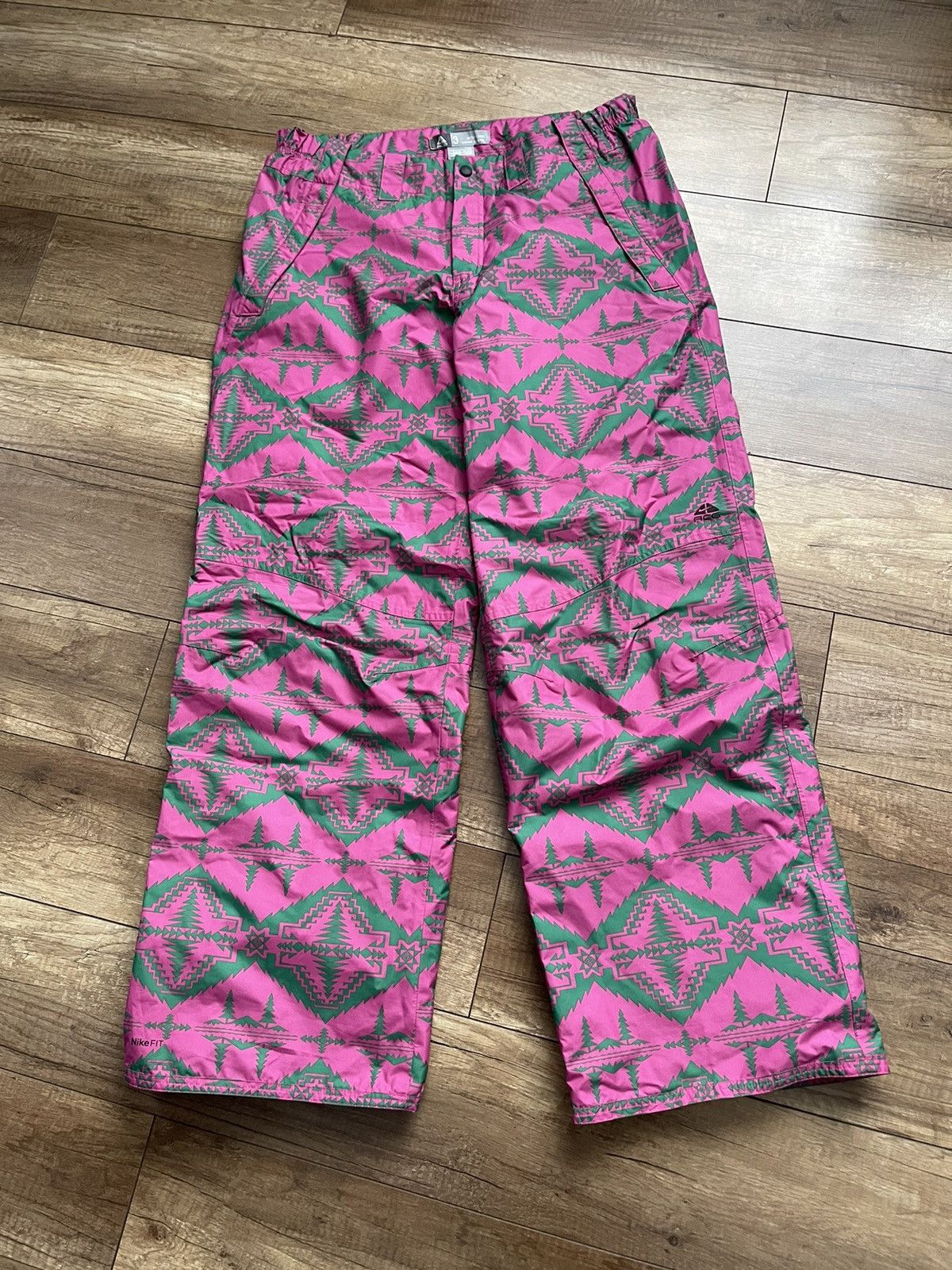 image of Nike Acg Ski Pants Vintage Multilogo Womens in Pink/Green (Size 32)