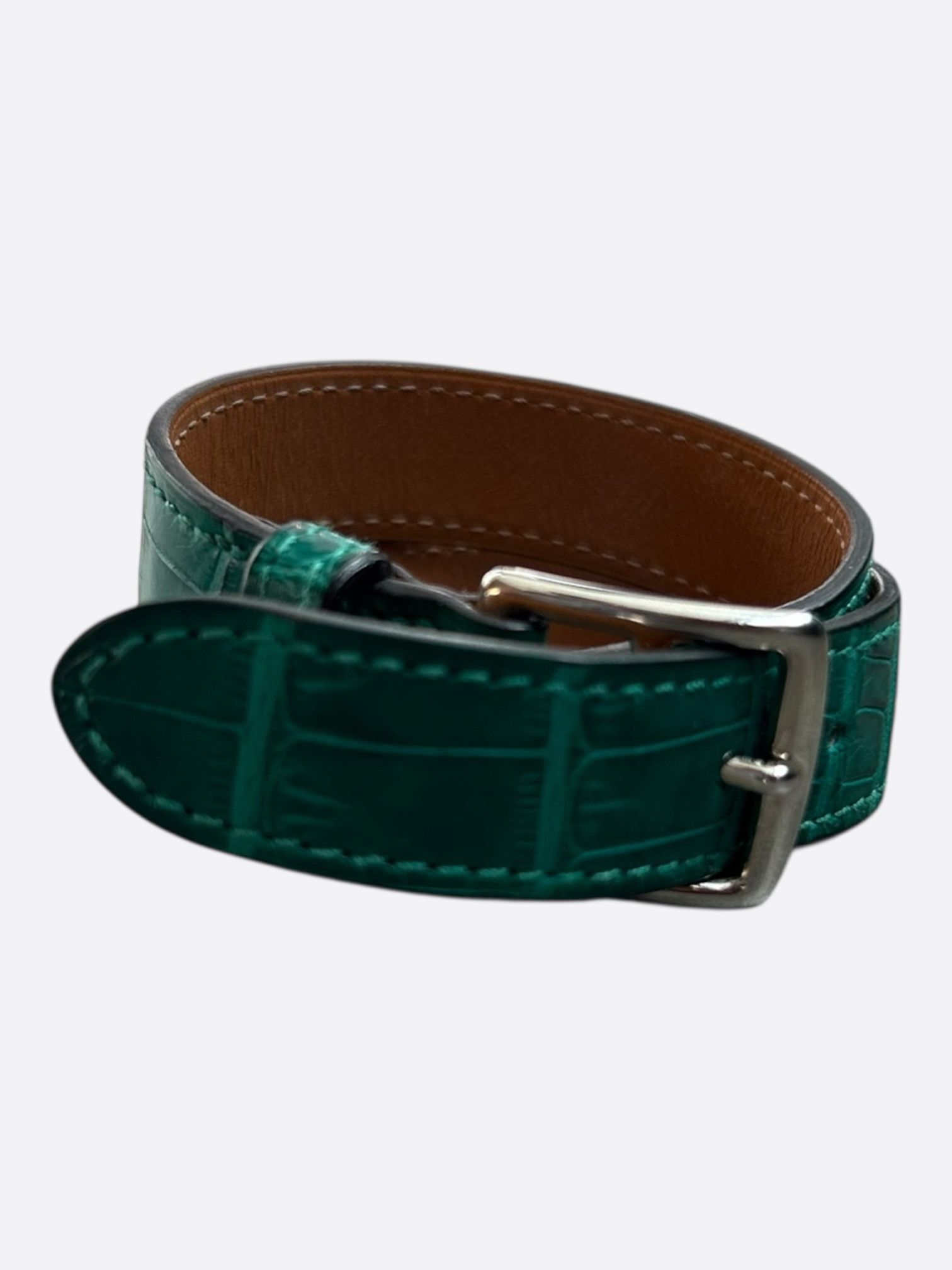 Green Crocodile & Palladium Hardware Etriviere Bracelet