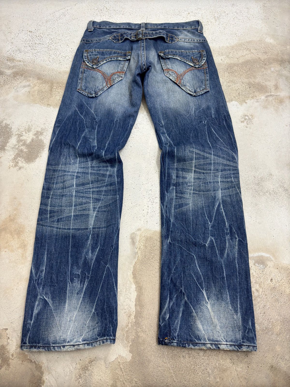 Japanese Brand Vintage Back Number Acid Washed Back Buckle Denim Jeans Size US 32 / EU 48 - 2 Thumbnail