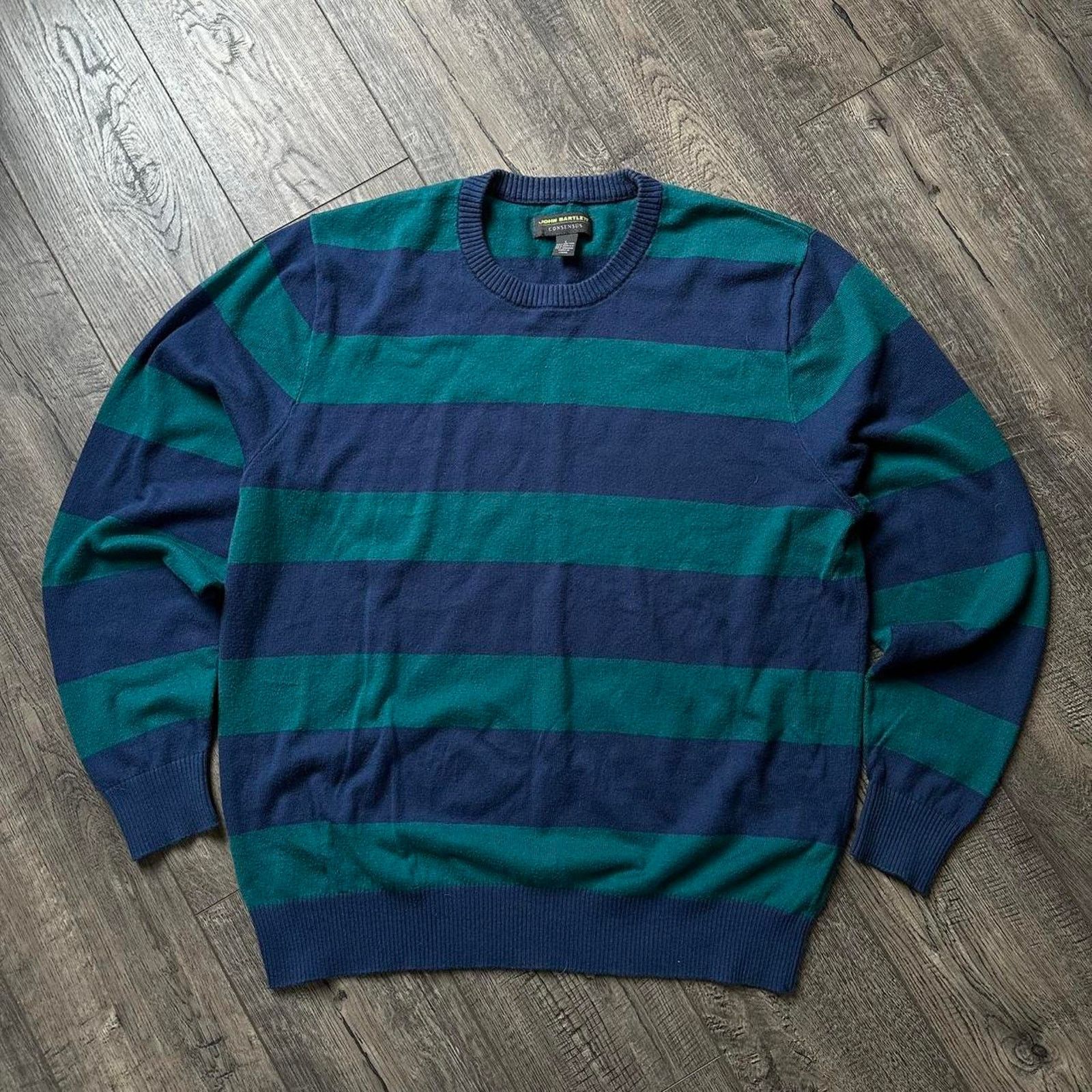 Vintage Vintage 00s Striped Preppy Basic Fitted Green Navy SweateR Size US L / EU 52-54 / 3 - 1 Thumbnail