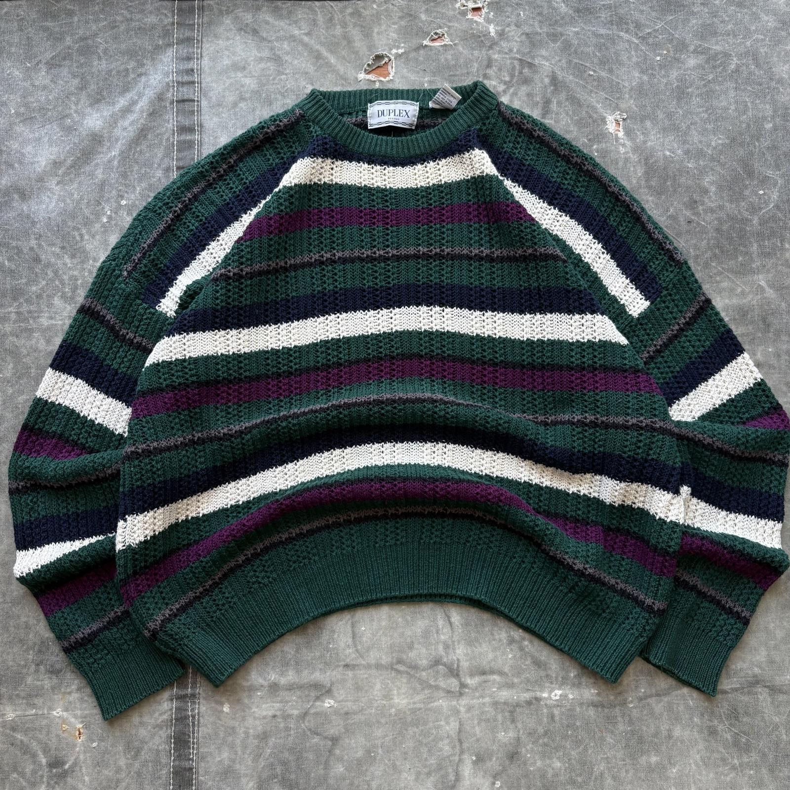 Vintage Vintage 80s 90s Forest Green Striped Grunge Knit Sweater Size US L / EU 52-54 / 3 - 1 Thumbnail