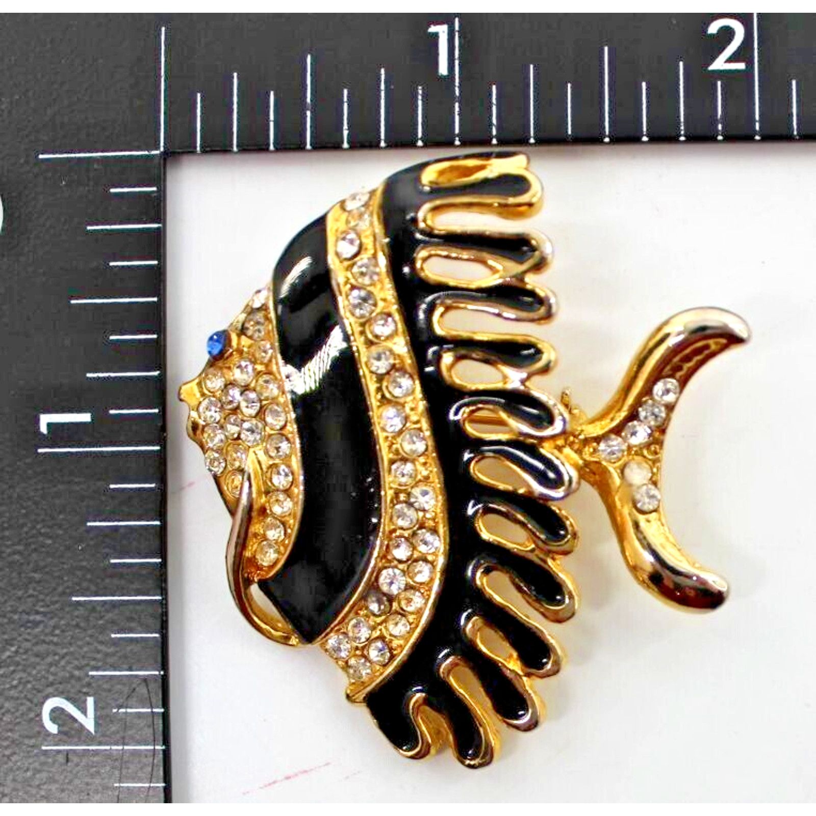 Other Parklane Fish Brooch Pin • Rhinestone • Black Enamel •2"X2" Size ONE SIZE - 3 Thumbnail