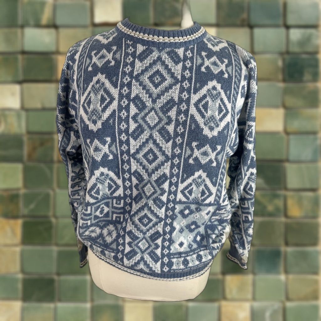 Vintage VINTAGE 90s Blue Southwestern Aztec Fair Isle Women’s L Oversized Sweater S13 Size L / US 10 / IT 46 - 1 Thumbnail