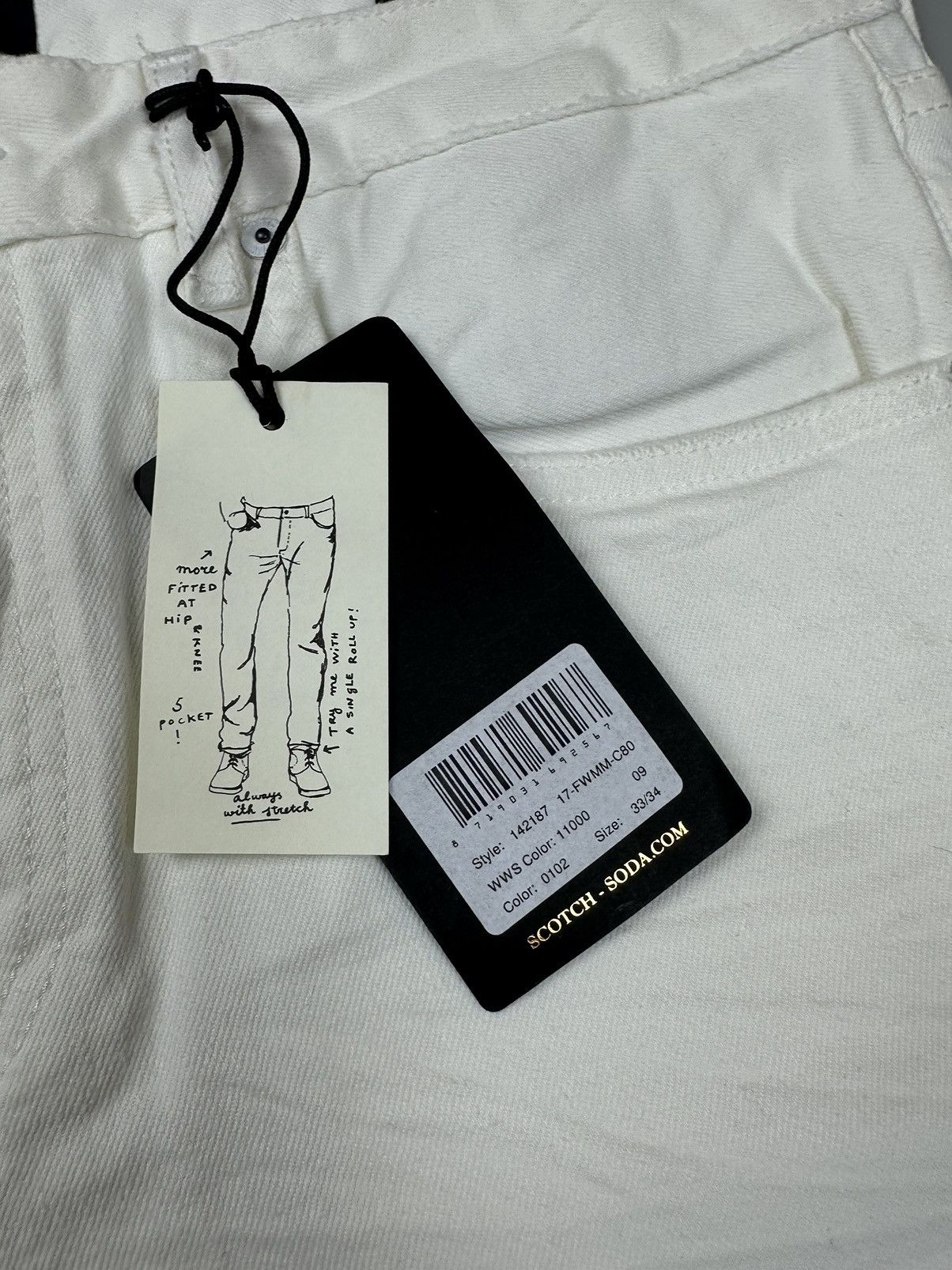 Scotch & Soda Scotch&Soda White solid Jeans Tapered Fit Large Size US 33 - 7 Thumbnail