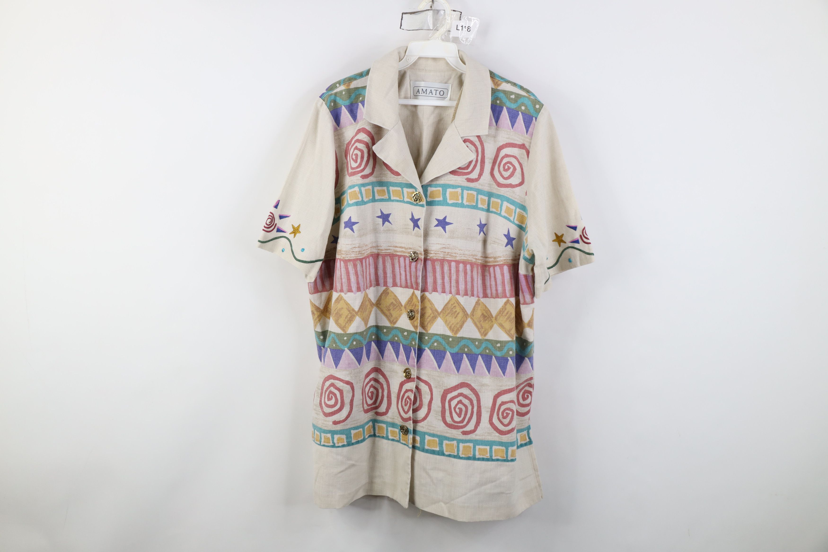 Vintage Vintage 90s Rainbow Geometric Linen Collared Button Shirt Size XXL / US 16-18 / IT 52-54 - 1 Thumbnail