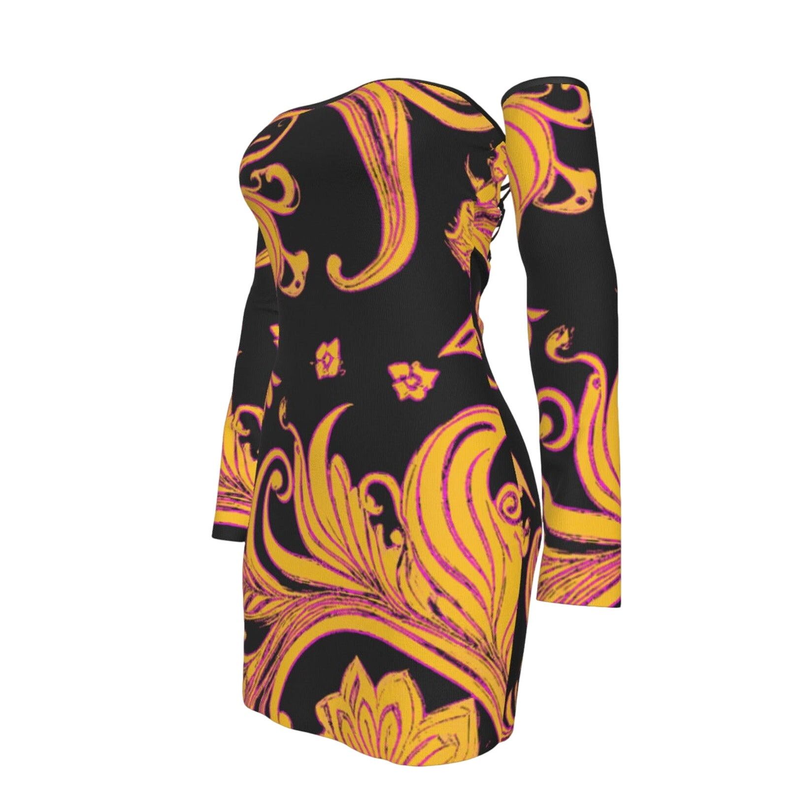 Other fullbreedcustom Print Women's shoulder Back Lace-up Dress Size M / US 6-8 / IT 42-44 - 2 Thumbnail