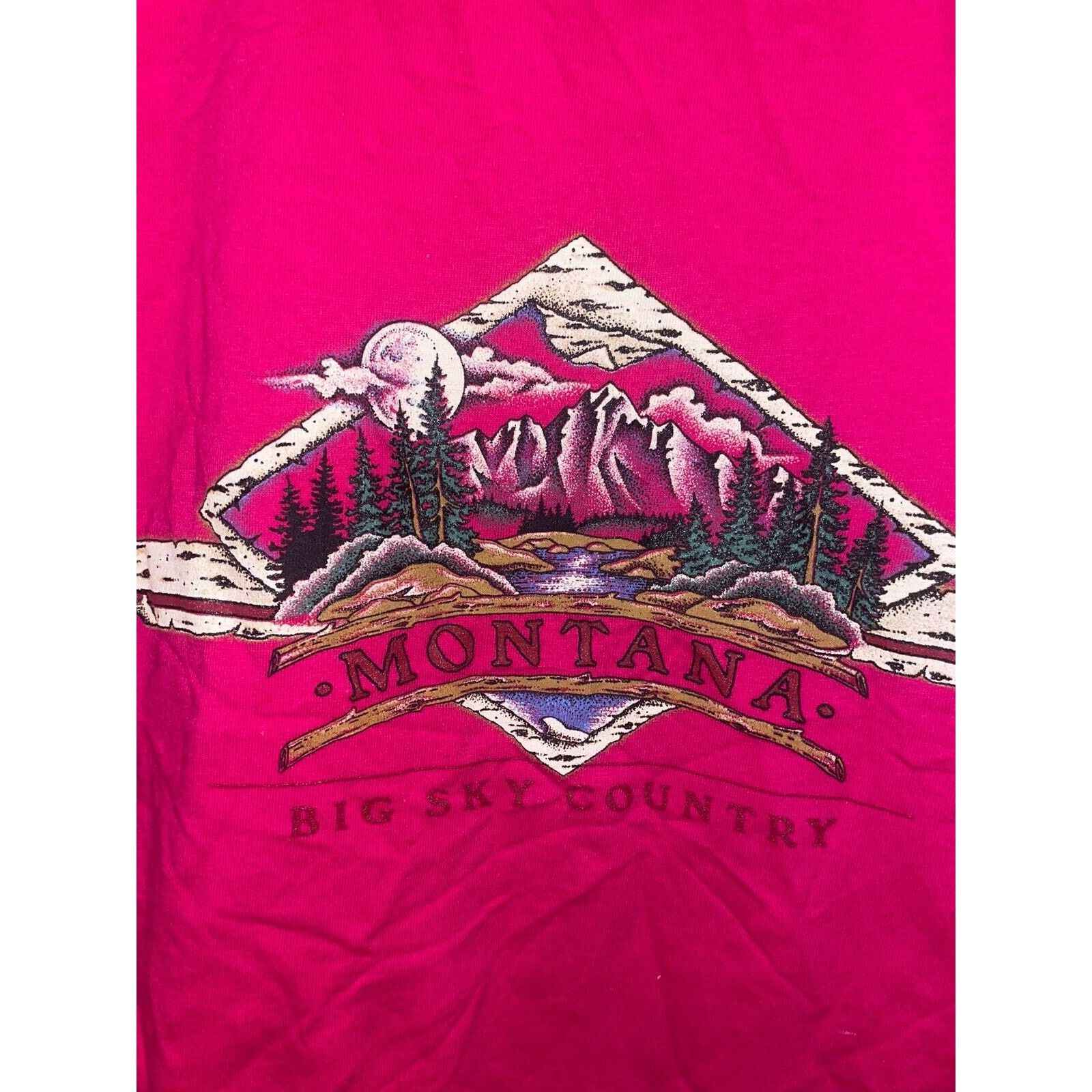 Jerzees Vintage Big Sky Country Shirt Montana Tee USA 90s Pink Large Size US L / EU 52-54 / 3 - 2 Thumbnail