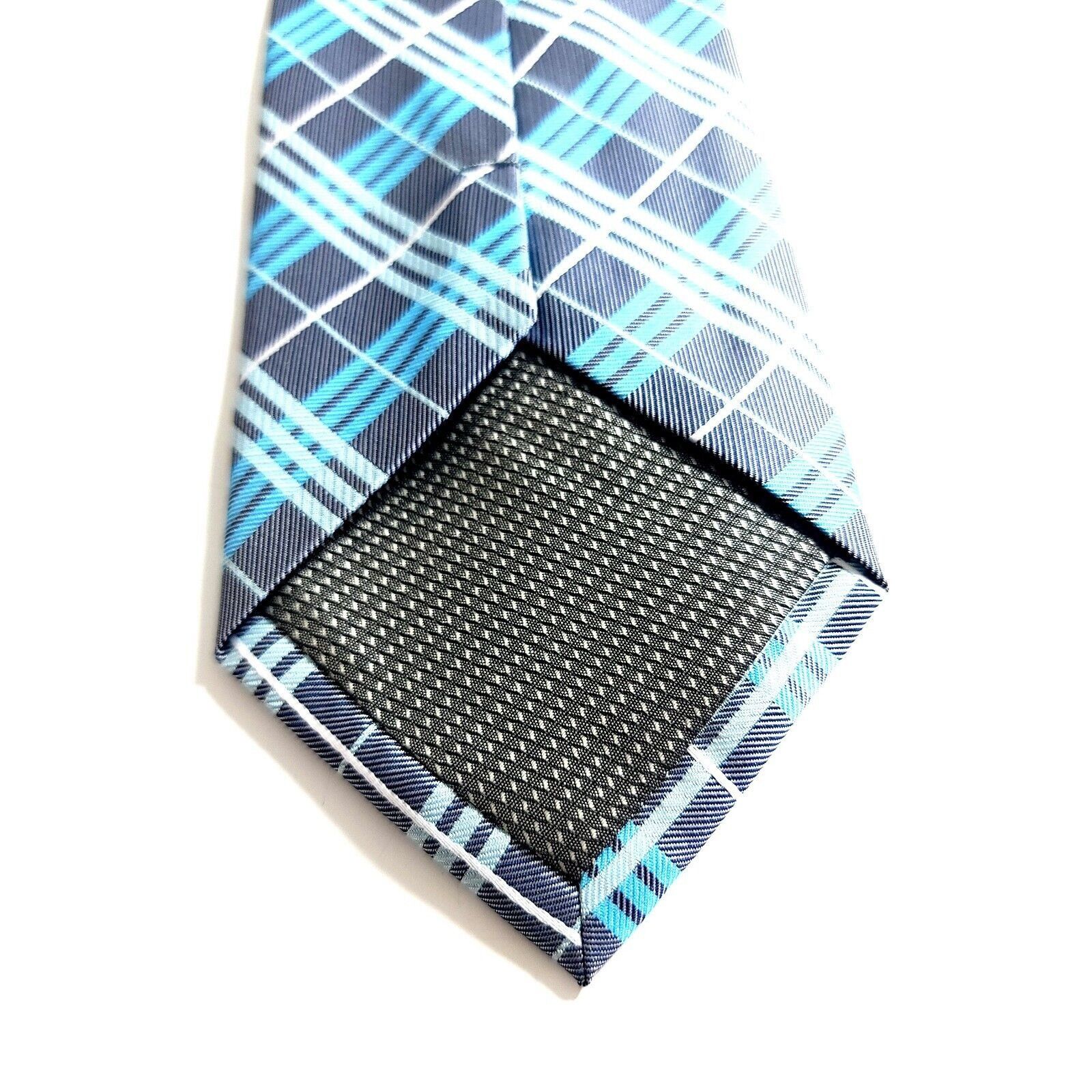 Designer Unbranded Gray Teal Woven Plaid Polyester Tie Size ONE SIZE - 3 Thumbnail