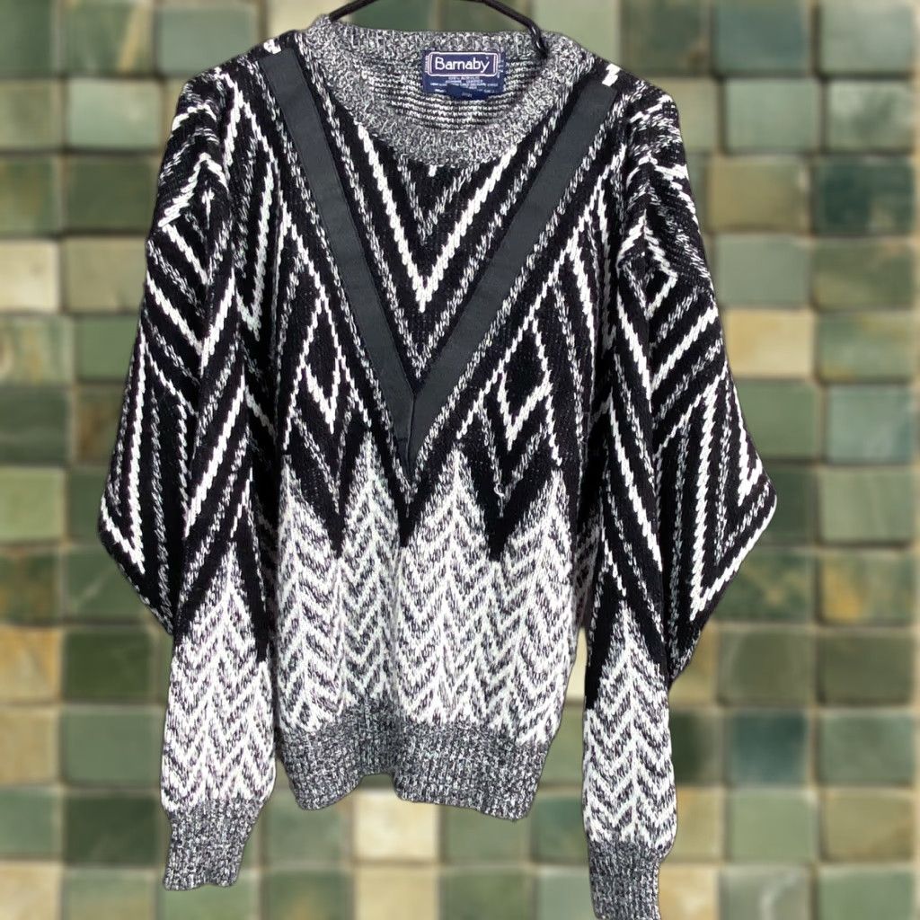 Vintage VINTAGE Barnaby Grunge Black White Leather Crew SweatEr Mens Large Size US L / EU 52-54 / 3 - 1 Thumbnail