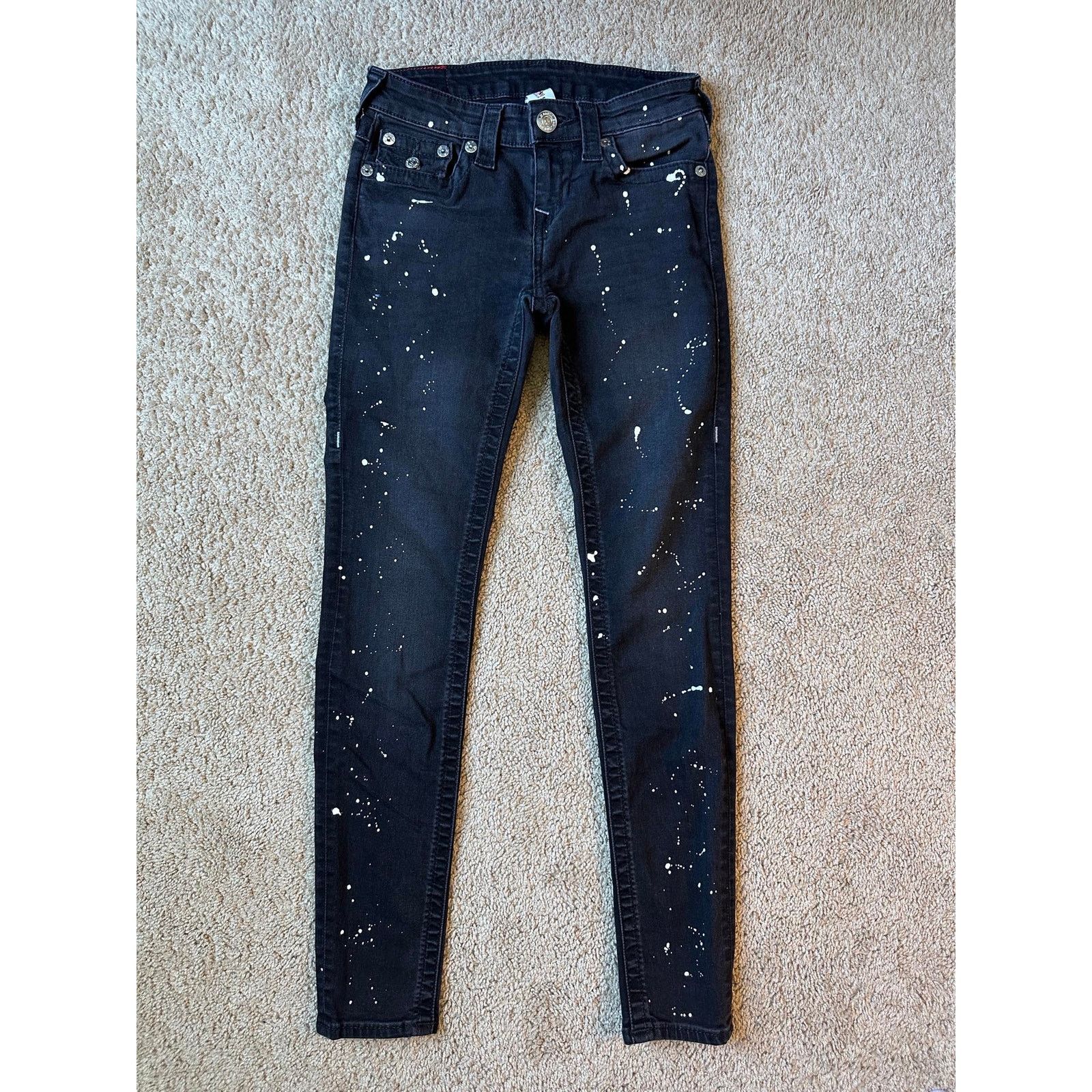 True Religion Men's Paint Splatter Skinny Jeans Size 34 Black Silver store Gold