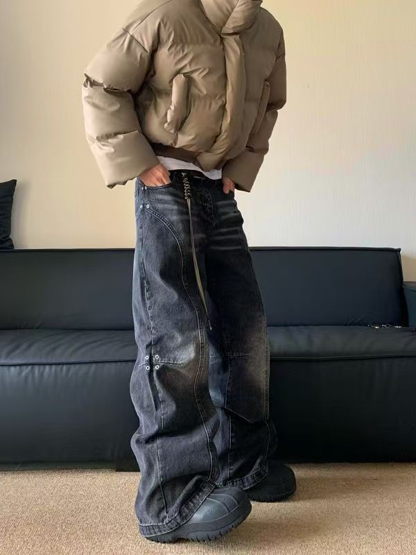 Japanese Brand × Jean Black street straight washed distressed cargo jeans Size US 32 / EU 48 - 1 Thumbnail