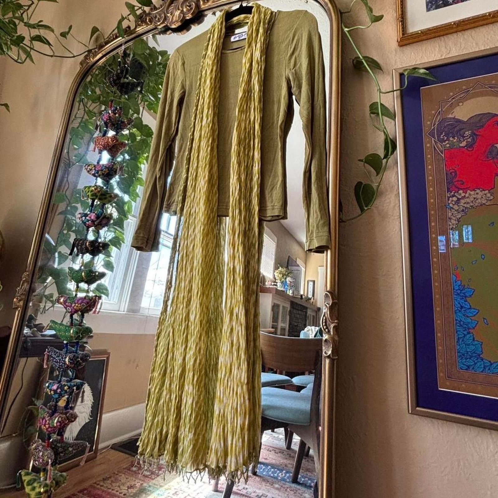 Other Vintage Y2K Chartreuse Beaded Scarf Shawl Lizzie McGuire Size ONE SIZE - 2 Thumbnail