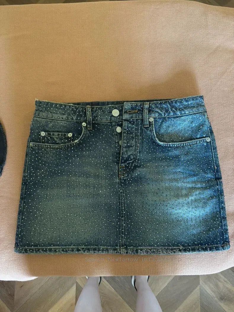 Balenciaga Balenciaga Denim Rhinestone Mini Skirt. Size US 36 / EU 52 - 1 Thumbnail