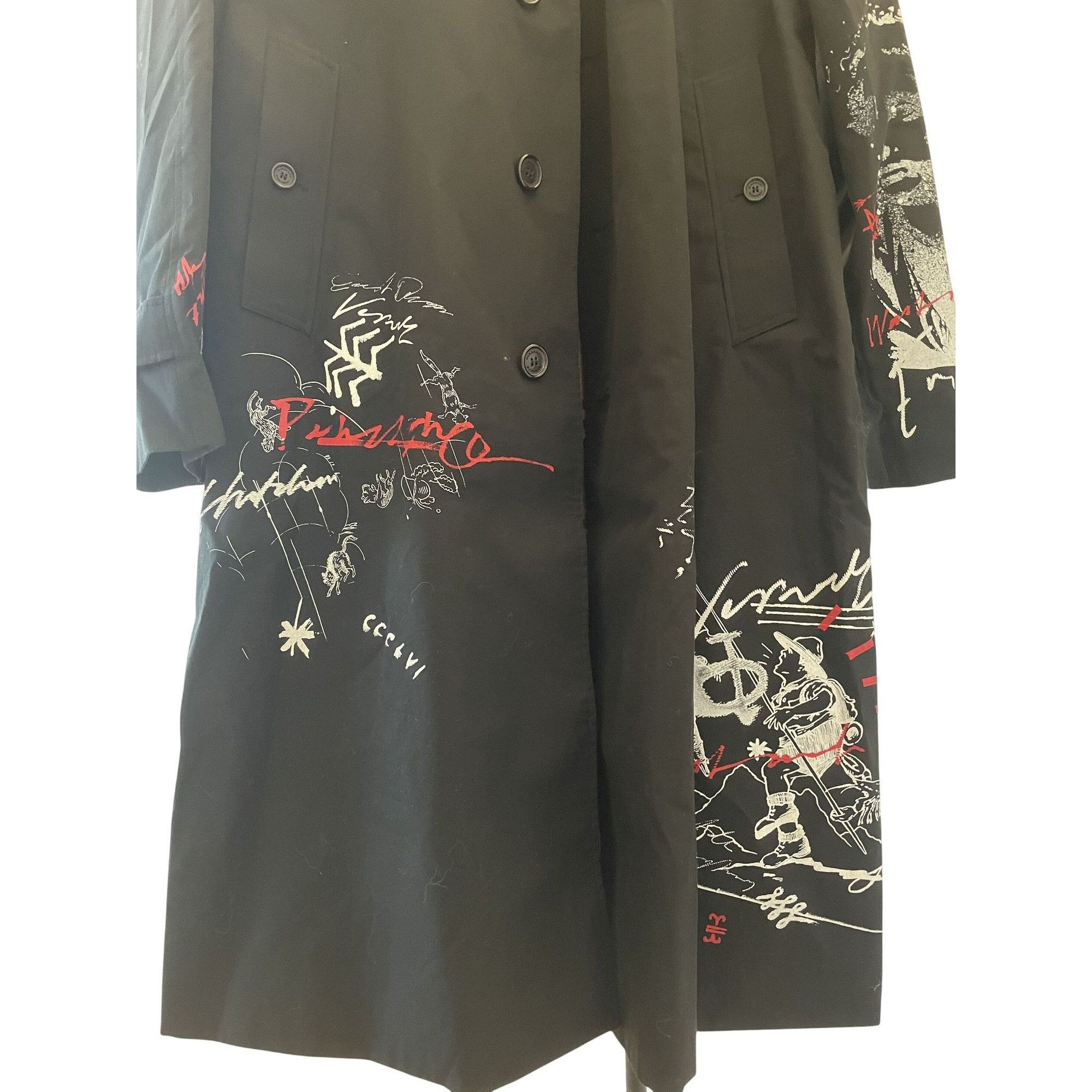 Burberry Burberry Black Trench Coat With Graphic Embroidery & Signatu Size US L / EU 52-54 / 3 - 4 Thumbnail