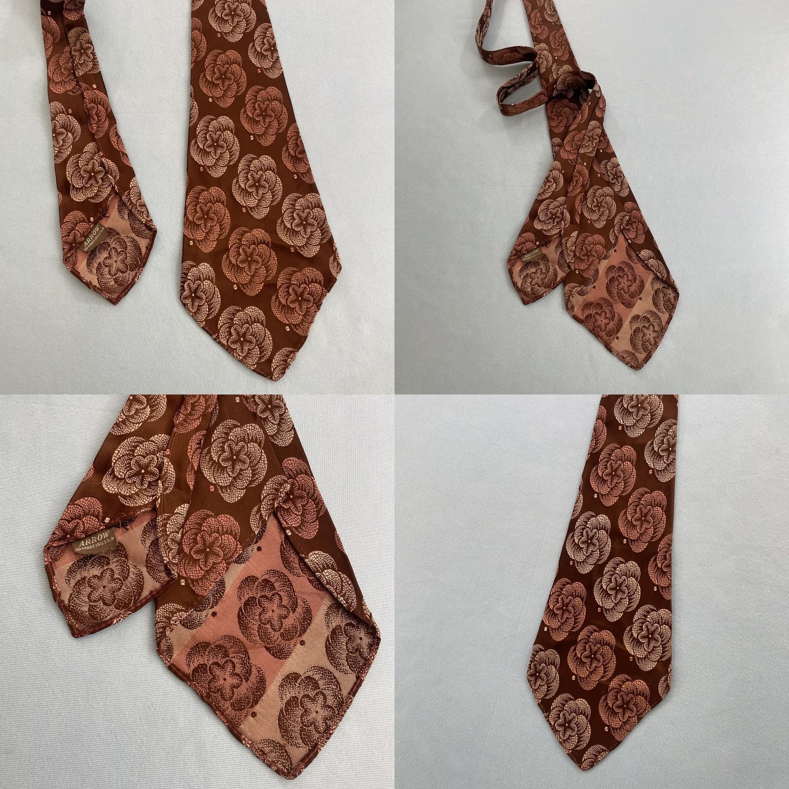 Arrow VINTAGE Arrow Tie Brown Silk Woven Floral MCM Wide Kipper Rockabilly 40s Vtg 4.5x51 Size ONE SIZE - 10 Thumbnail
