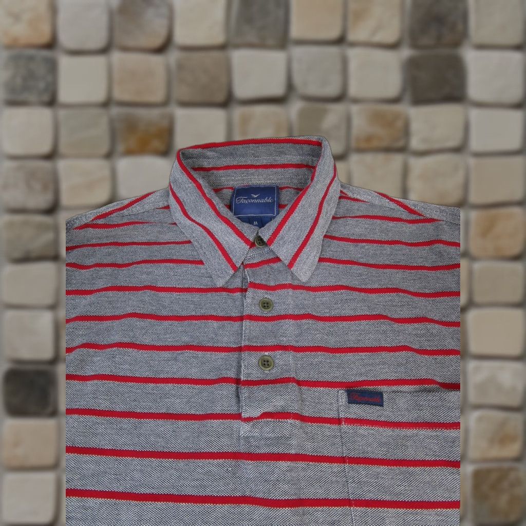Faconnable Façonnable Polo Shirt Mens Medium Gray Red Cotton Knit Stripe Long Sleeve Button Collar Polo Mens M Gray Red Stripe Pattern Golf Rugby Walking Size US M / EU 48-50 / 2 - 1 Thumbnail