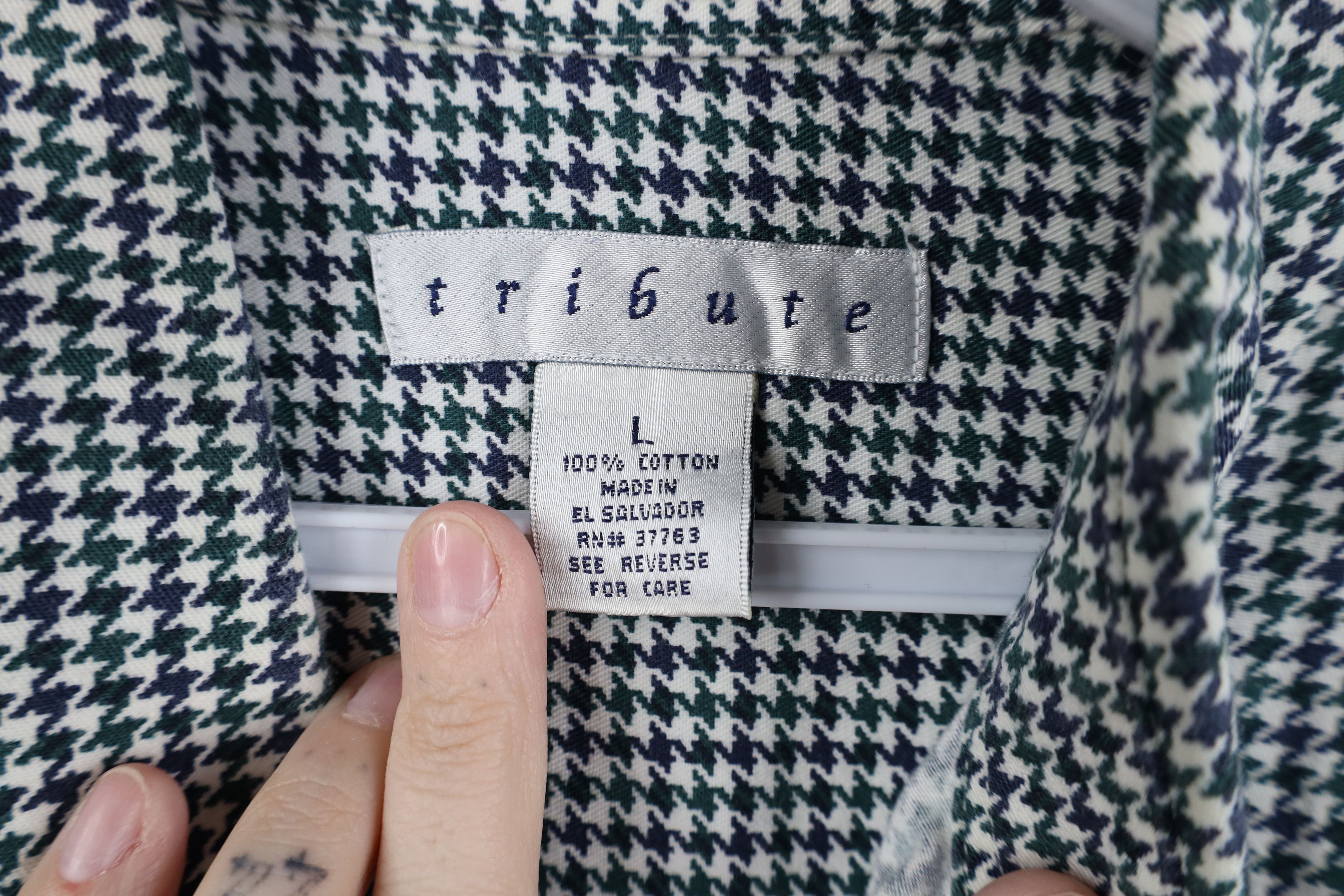 Vintage Vintage 90s Streetwear Houndstooth Collared Button Shirt Size US L / EU 52-54 / 3 - 6 Thumbnail