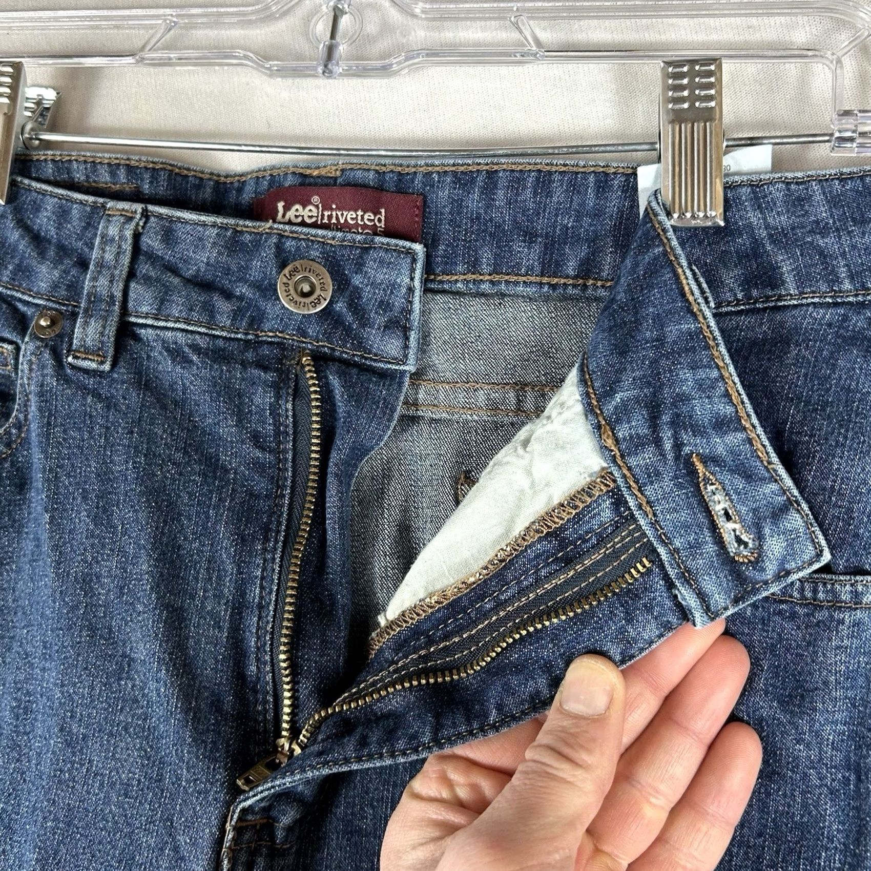 Lee Lee Riveted Ultimate 5 Pocket Straight Leg Jeans Womens 12S Short High Rise Blue Denim Size 34" / US 12 / IT 48 - 4 Thumbnail