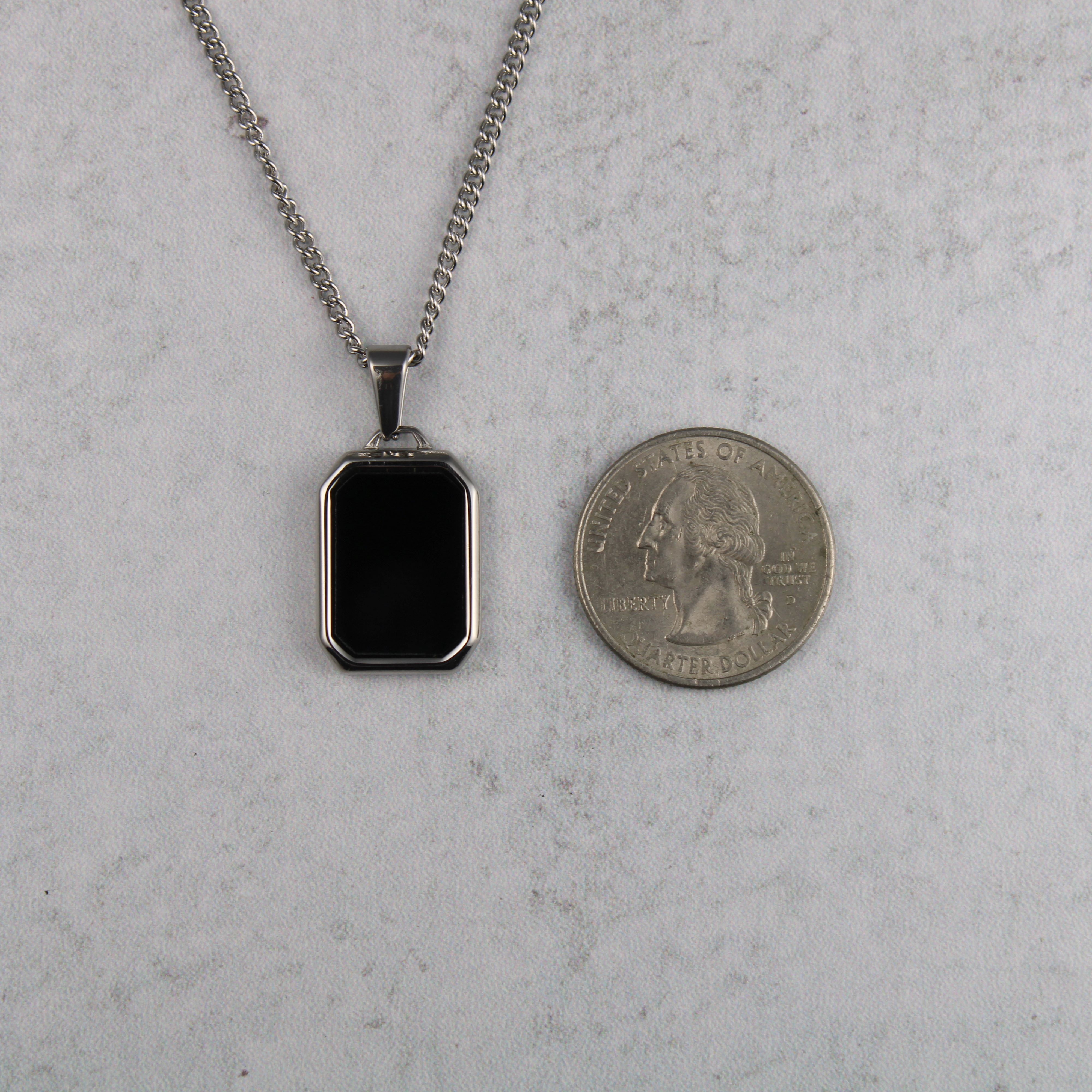 Jewelry Silver Onyx Pendant Chain Necklace Size ONE SIZE - 4 Thumbnail