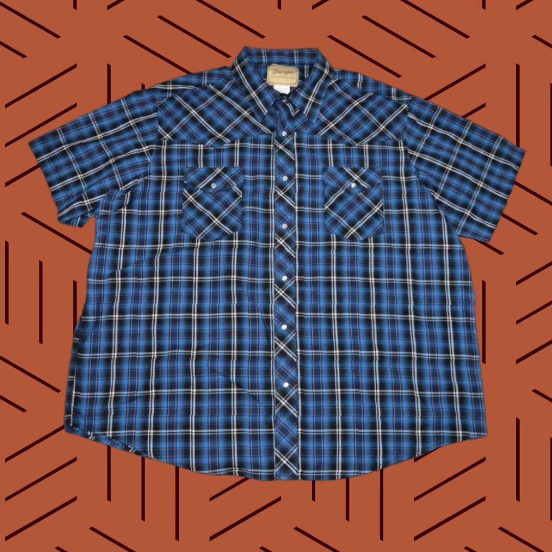 Wrangler WRANGLER Western Pearl Snap Mens Shirt 2XL Plaid Blue Size US XXL / EU 58 / 5 - 1 Thumbnail
