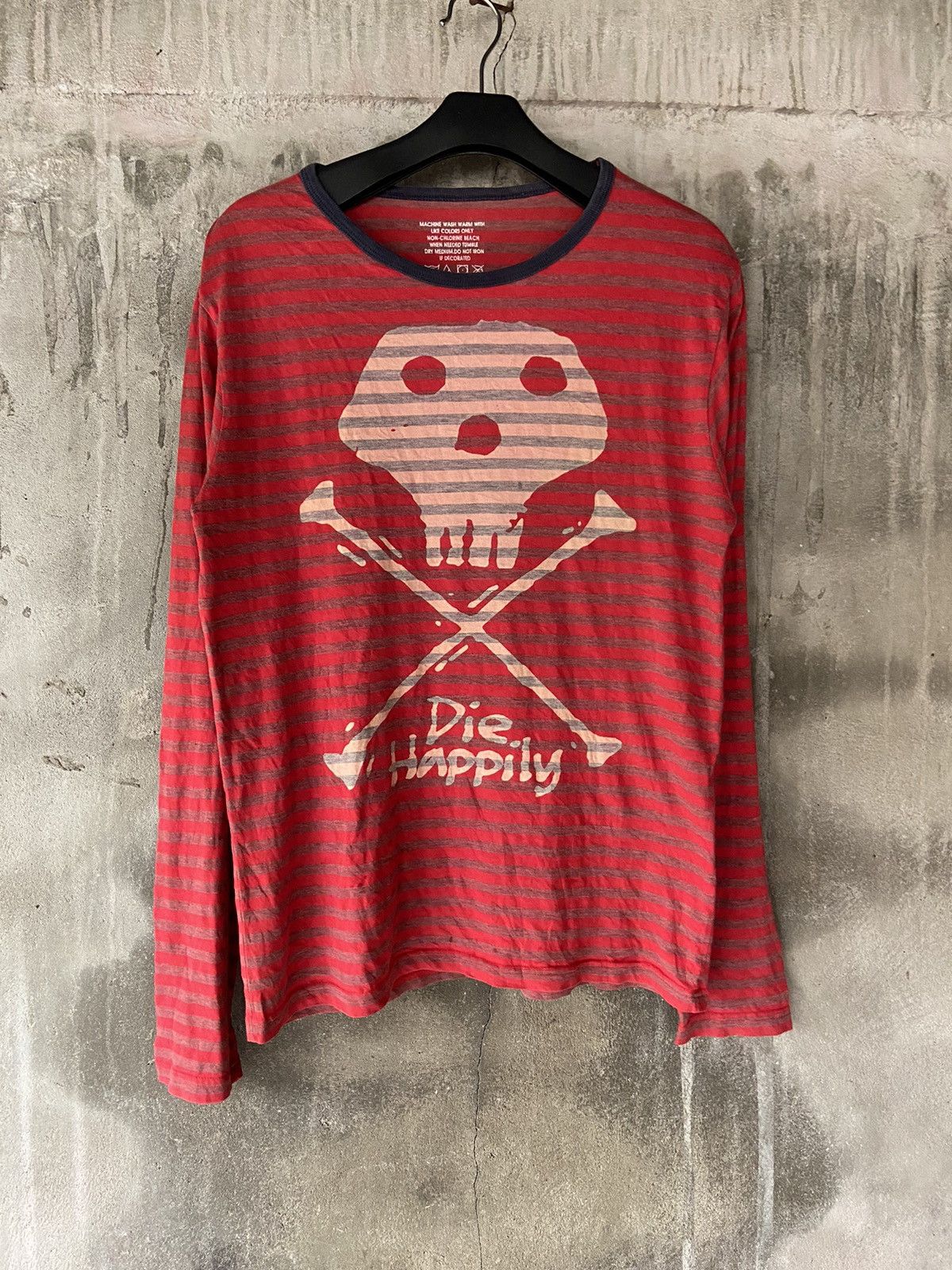 image of 14Th Addiction x Hysteric Glamour Japanese Die Happily Striped Long Sleve in Red (Size Medium)