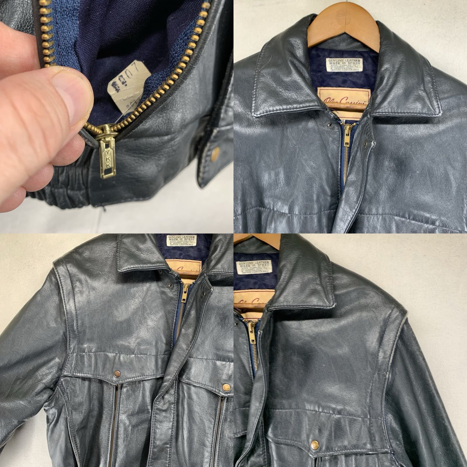 Oleg Cassini VINTAGE Oleg Cassini Leather Jacket Motorcycle Fit Removable Arms 1980s 42in Chest Beige Blue Lined Men's 36 Brazil Size US XXS / EU 40 - 8 Thumbnail