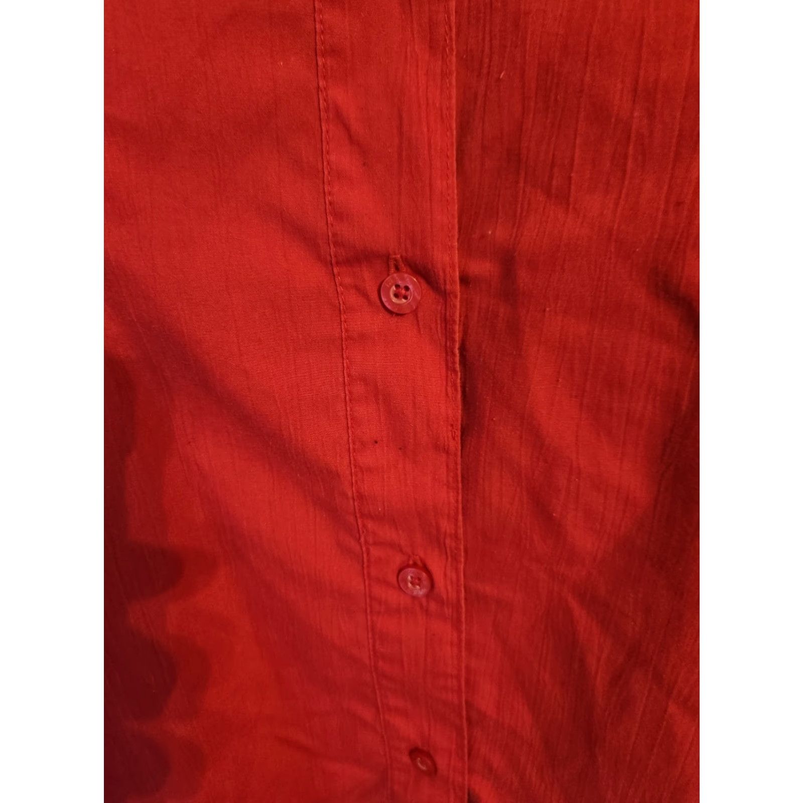 Vintage Liz & Me Red Long Sleeve Collared Button-Up Top Shirt 4X Plus Size Women Cotton Polyester Pockets Easy Care 30 32 Size XXL / US 16-18 / IT 52-54 - 3 Thumbnail