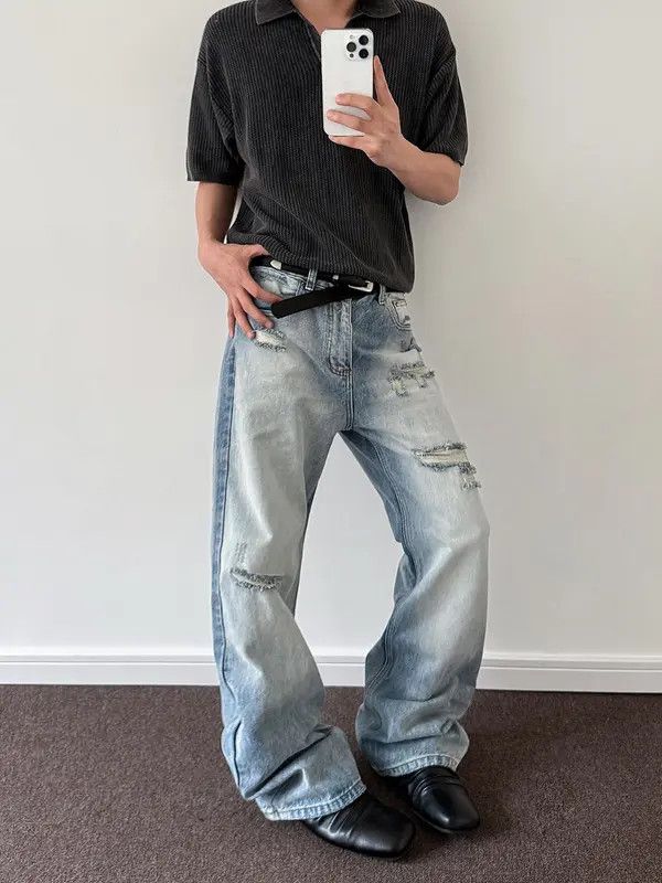 VIBE Stylish Distressed Wide-Leg Jeans Size US 32 / EU 48 - 2 Thumbnail