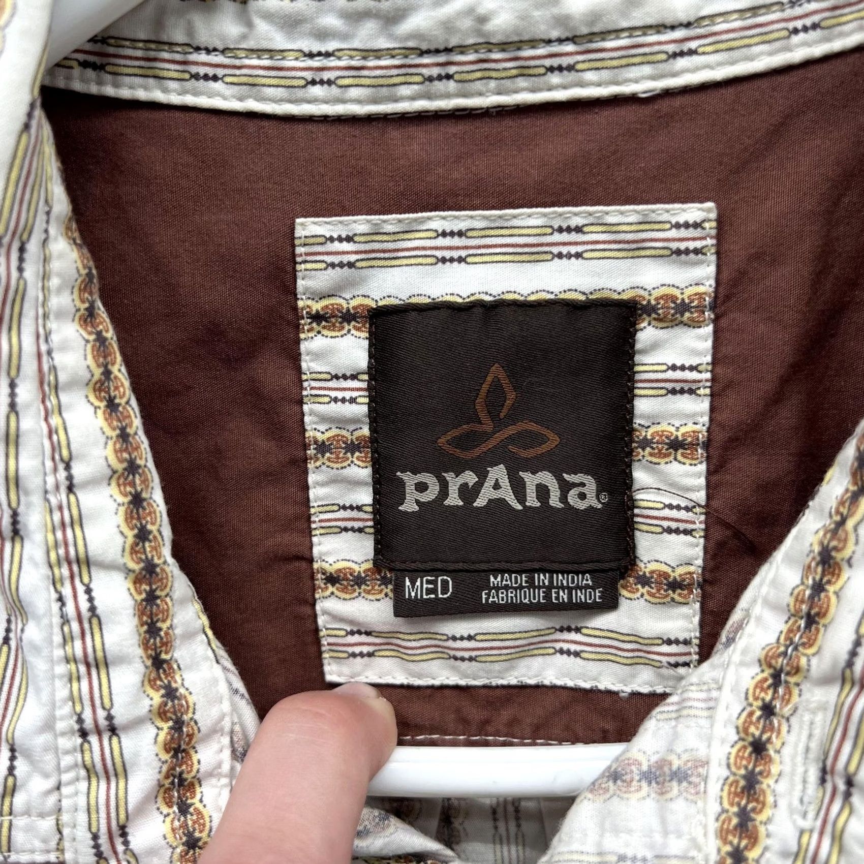 Prana prAna Shirt Mens Medium Brown Stripe Short Sleeve Button Front Casual Woven Size US M / EU 48-50 / 2 - 2 Thumbnail