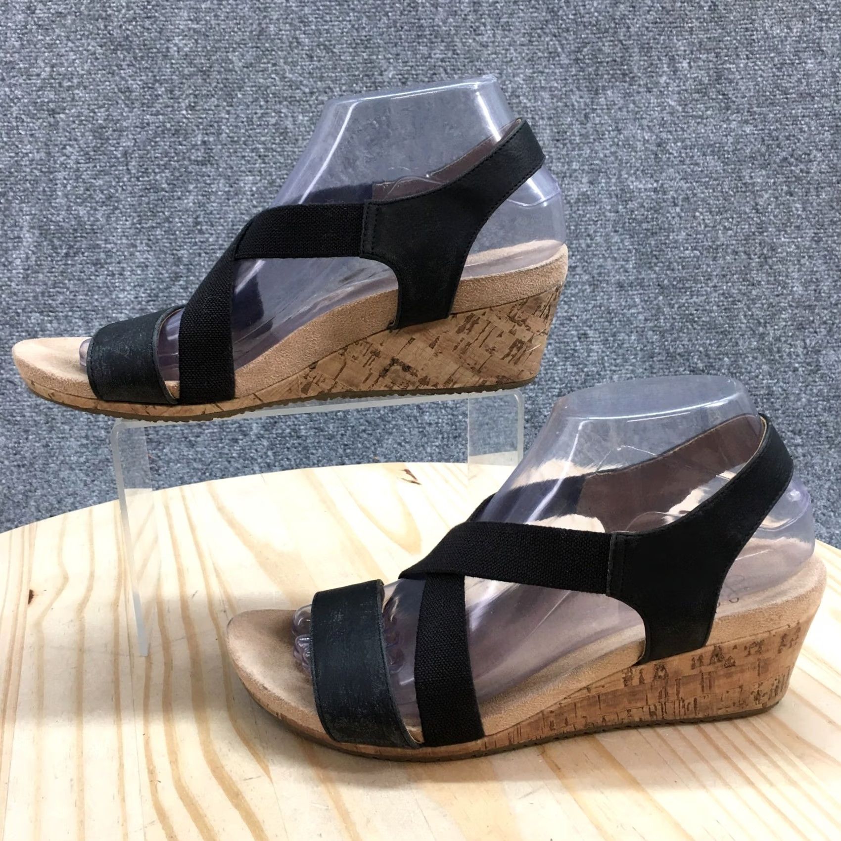 Vintage LifeStride Sandals Womens 7.5 M Black Wedge Slingback Crisscross Strap Comfort Size US 8 / IT 38 - 2 Thumbnail