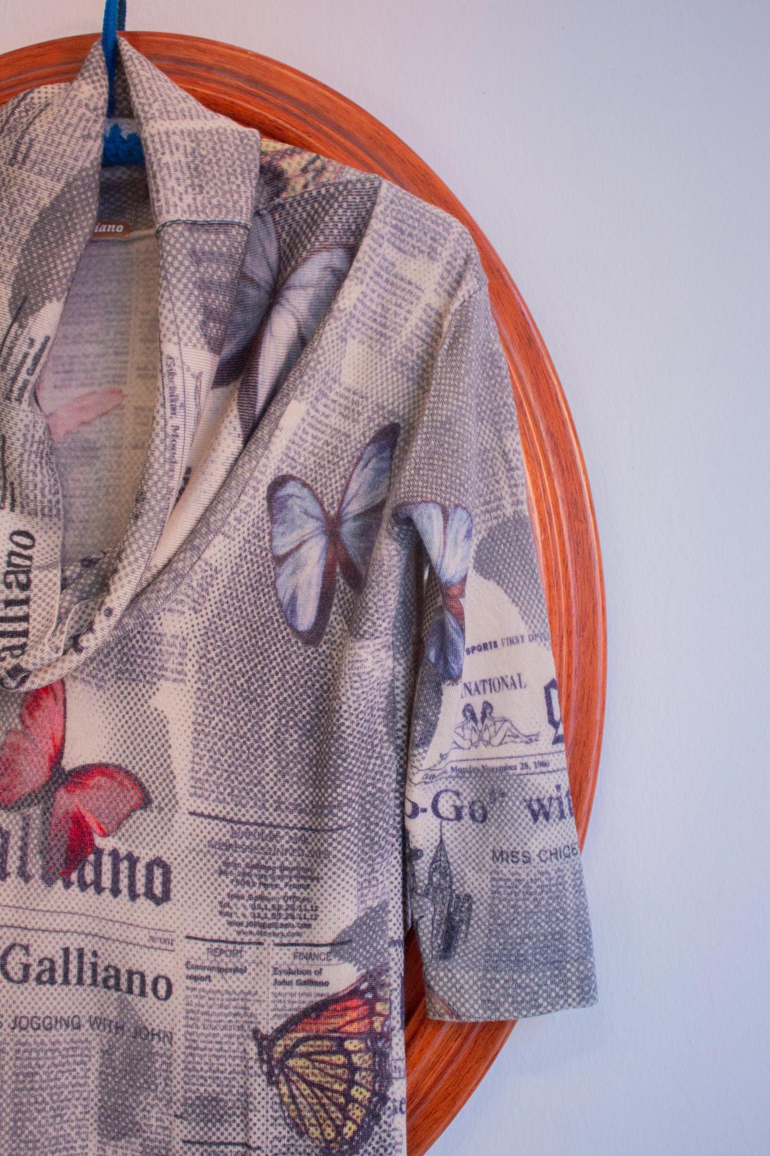 John Galliano Galliano Merinos Wool Dress, Gazette Print & Butterflies Size M / US 6-8 / IT 42-44 - 2 Thumbnail