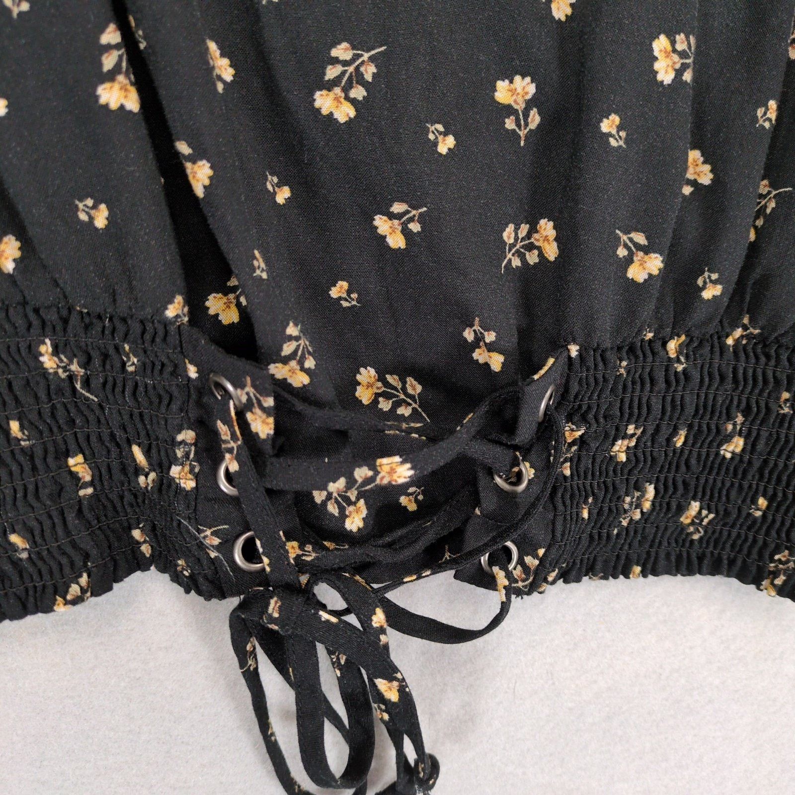 Other Love, Fire Women's XL Black Floral Puff Sleeve Crop Top Size XL / US 12-14 / IT 48-50 - 4 Thumbnail