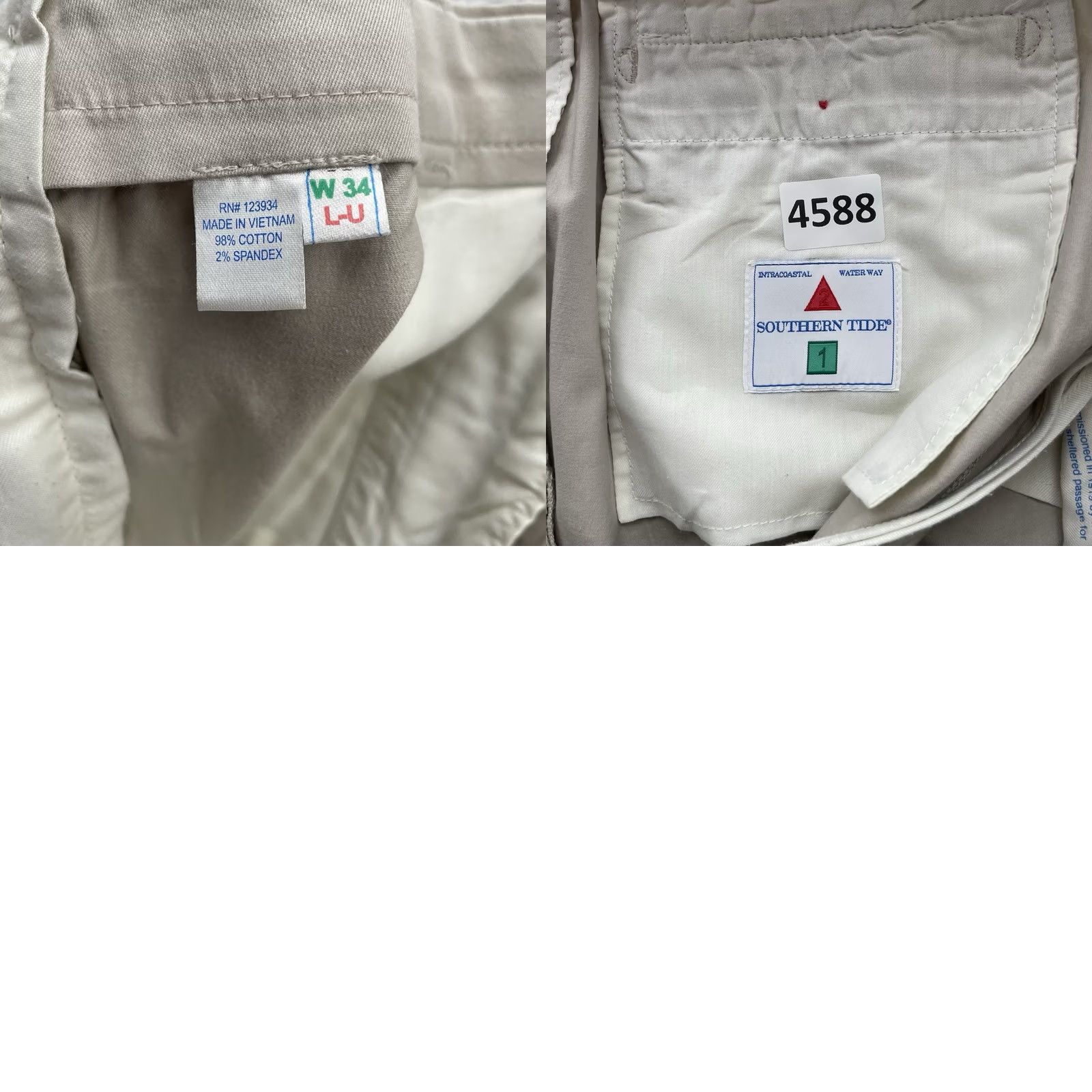 Southern Tide Southern Tides Khakis Pants Mens 35x30 Beige Solid Flat Front Zip Button Twill Casual Dress Pants Size US 35 - 9 Thumbnail
