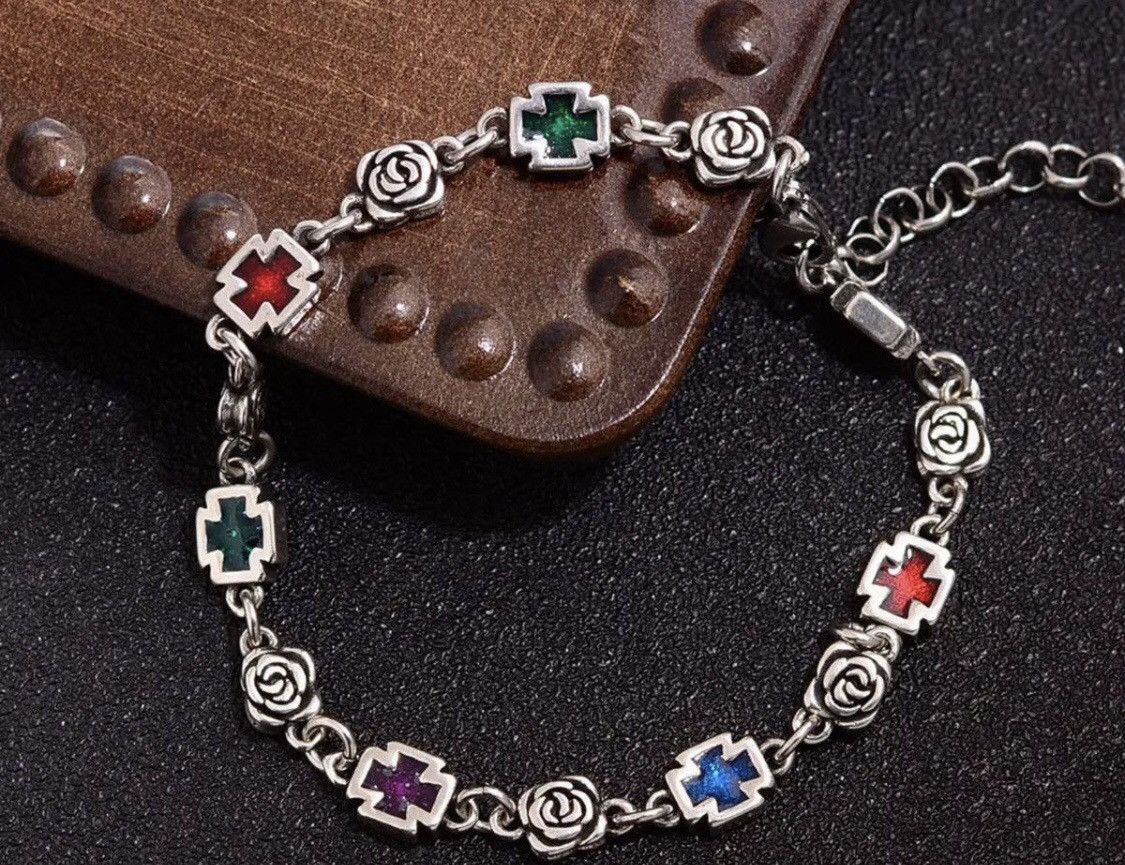 Jewelry Rose Flower Cross Shiny Colorful Crystal Bracelet Size ONE SIZE - 3 Thumbnail