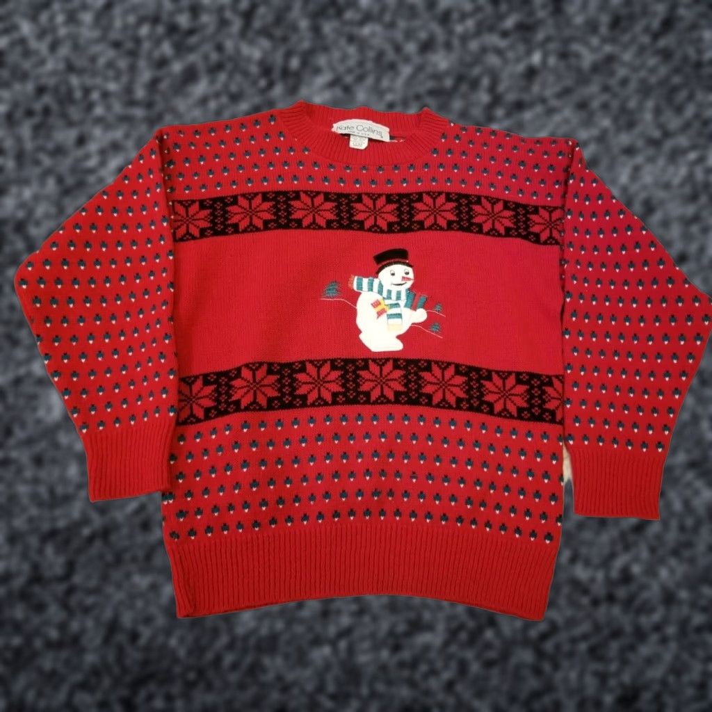 Vintage VINTAGE Kate Collins Sweater Red Green Snowman Embroidery Small Medium USA Made Size S / US 4 / IT 40 - 1 Thumbnail