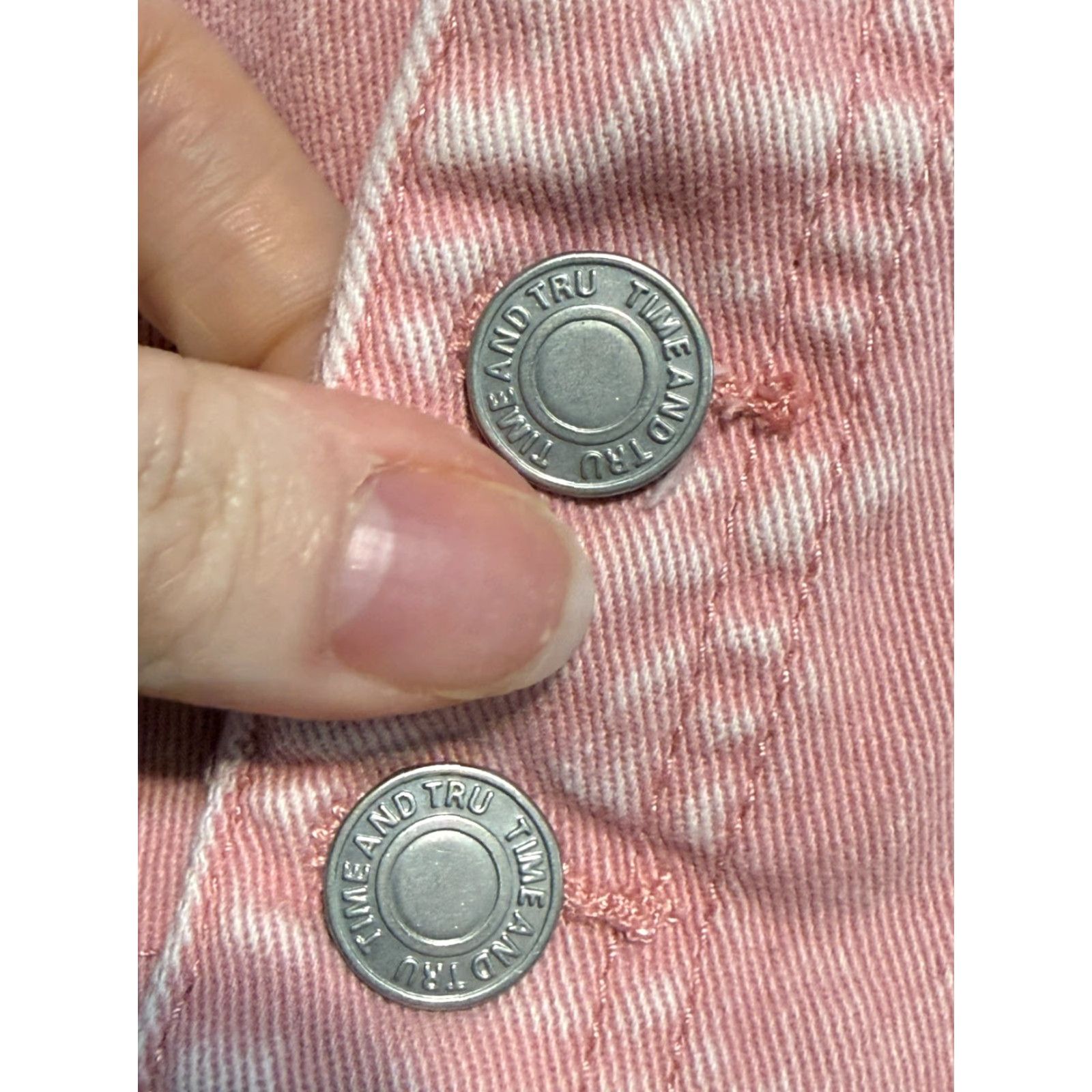 Vintage Time & Tru Jeans Women's 18 Pink Light Wash Raw Hem Straight Button Fly Jeans Size 40" / US 18 - 4 Thumbnail