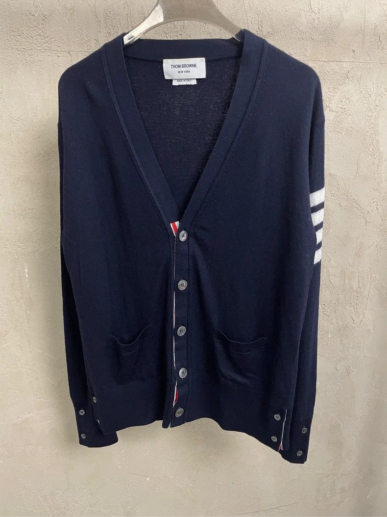 Thom Browne Thom Browne Dark blue four-striped wool cardigan jacket 250 Size US L / EU 52-54 / 3 - 3 Thumbnail
