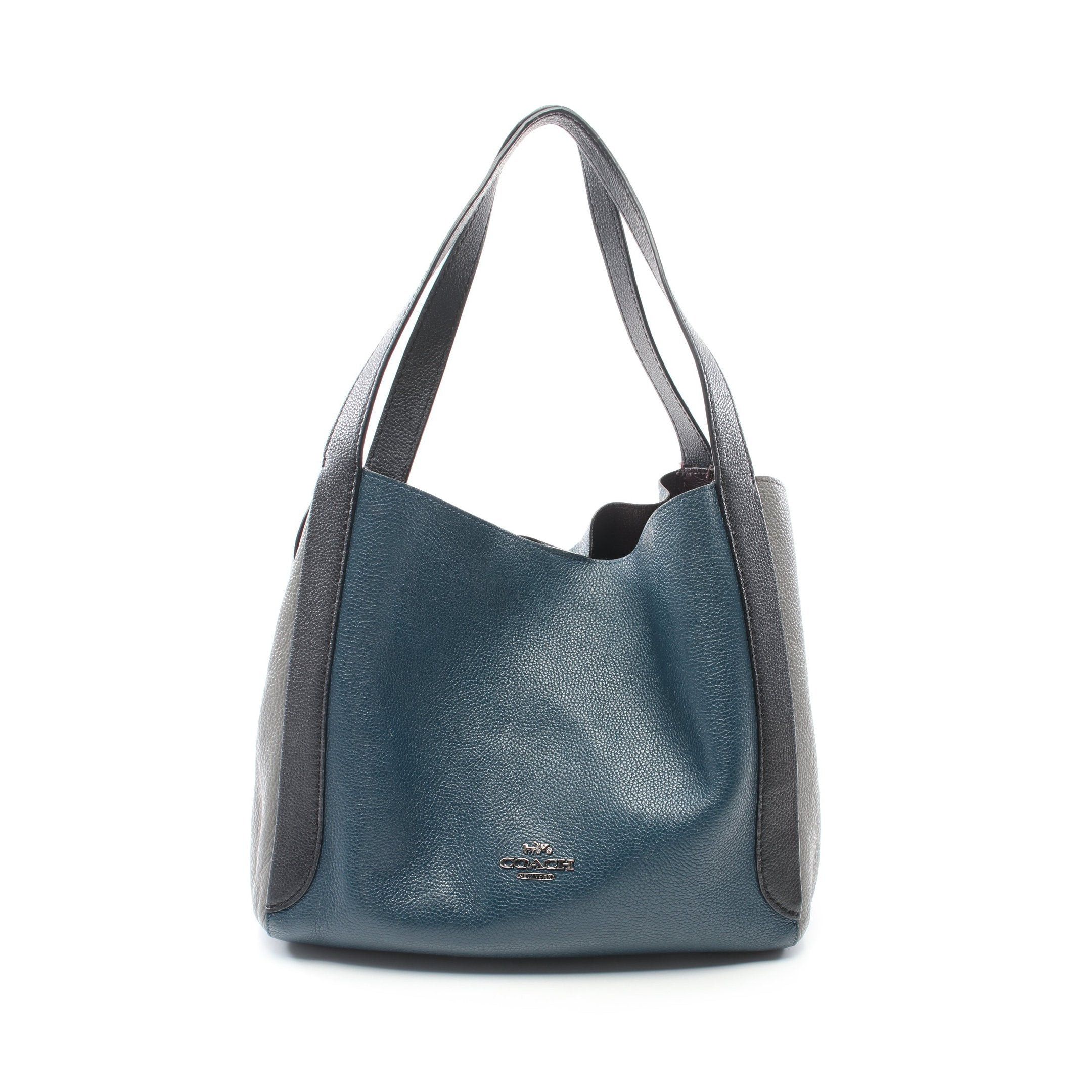image of Coach Hadley Hobo Color Block Shoulder Bag Leather Navy Gray Black, Women's