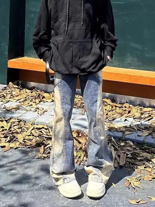 Japanese Brand Street Hip Hop Spliced Trash Micro Flare Jeans Size US 32 / EU 48 - 7 Thumbnail
