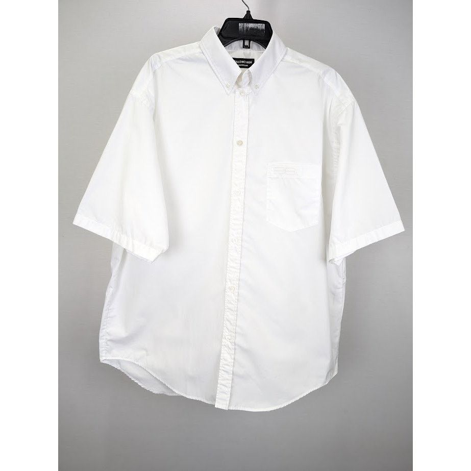Balenciaga o1rshd1 Q:2 / Technical Poplin S/S Large Fit Shirt in White Size US S / EU 44-46 / 1 - 2 Thumbnail