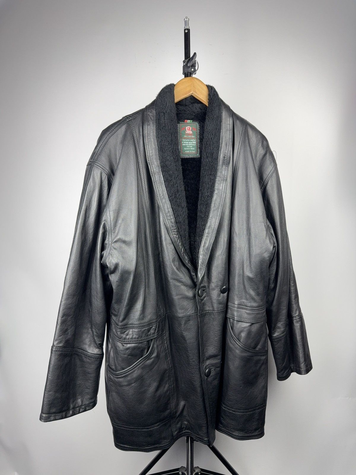 Genuine Leather Avant Garde 90s Vintage Italian Leather Coat Shearling Lined Size US XL / EU 56 / 4 - 1 Thumbnail