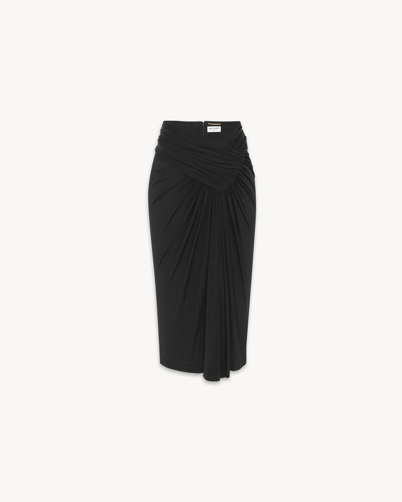Saint Laurent Paris o1b1hav111125 776439 Draped Pencil Skirt in Shiny Jersey Size 28" / US 6 / IT 42 - 1 Thumbnail