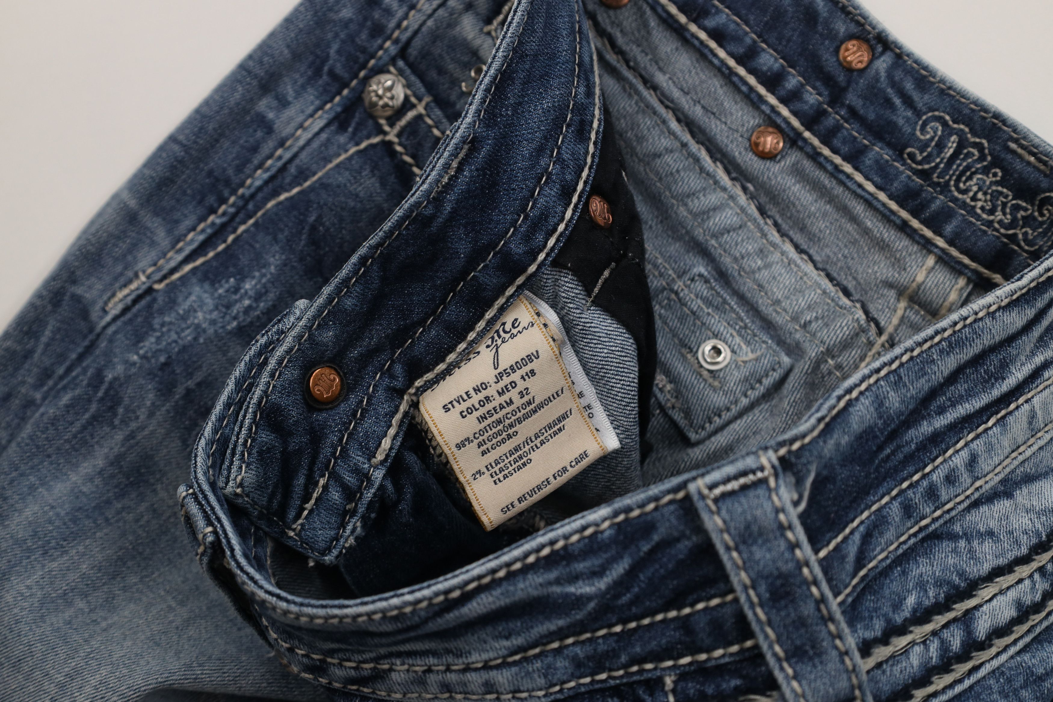 Miss Me Miss Me Thick Stitch Jeweled Stretch Flared Denim Jeans Blue Size 27" / US 4 / IT 40 - 9 Thumbnail