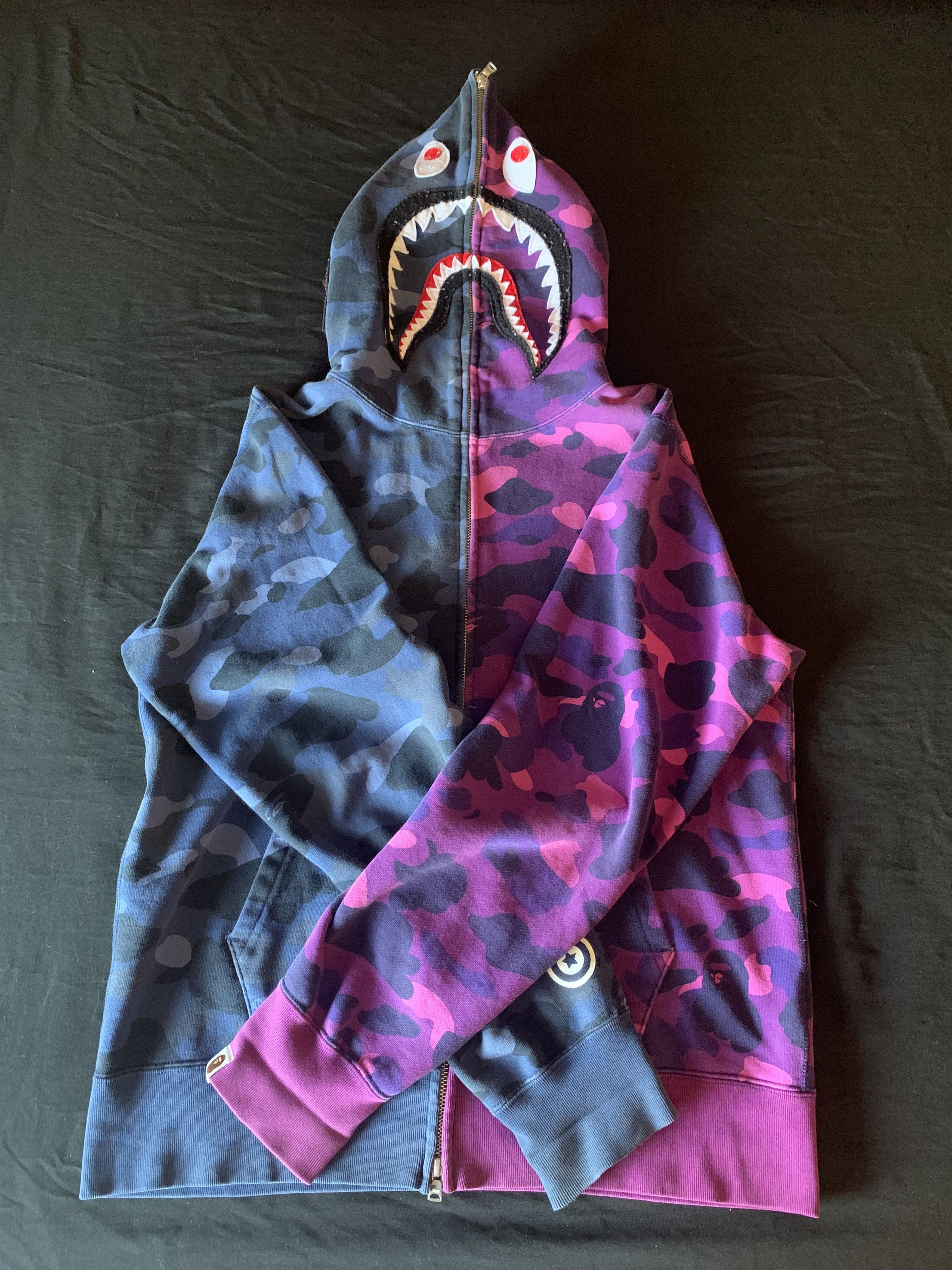 Bape Bape Split Shark Hoodie Blue/Purple Camo Size US L / EU 52-54 / 3 - 1 Thumbnail